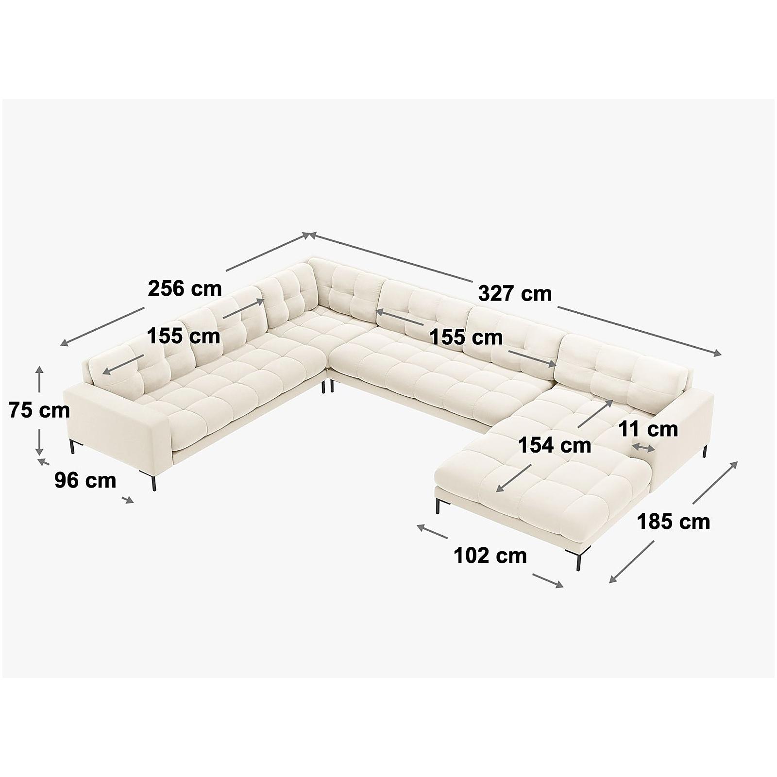 Wohnlandschaft U-Sofa Mamaia 327x256x75 Füsse gold - Ausrichtung: rechts - Bezug: Boucle (Baloo), White