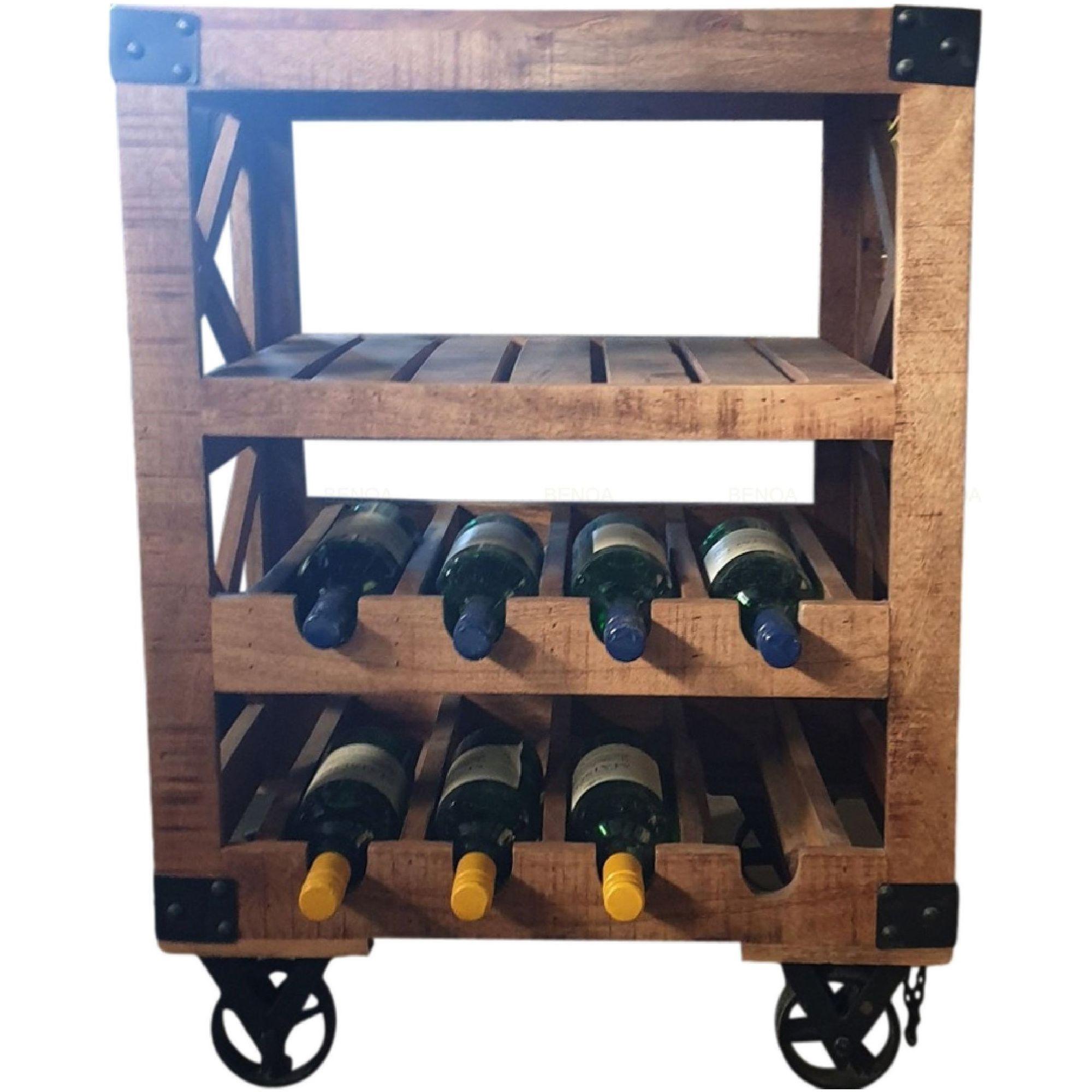 Servierwagen Trolley Weinregal Mangoholz natur