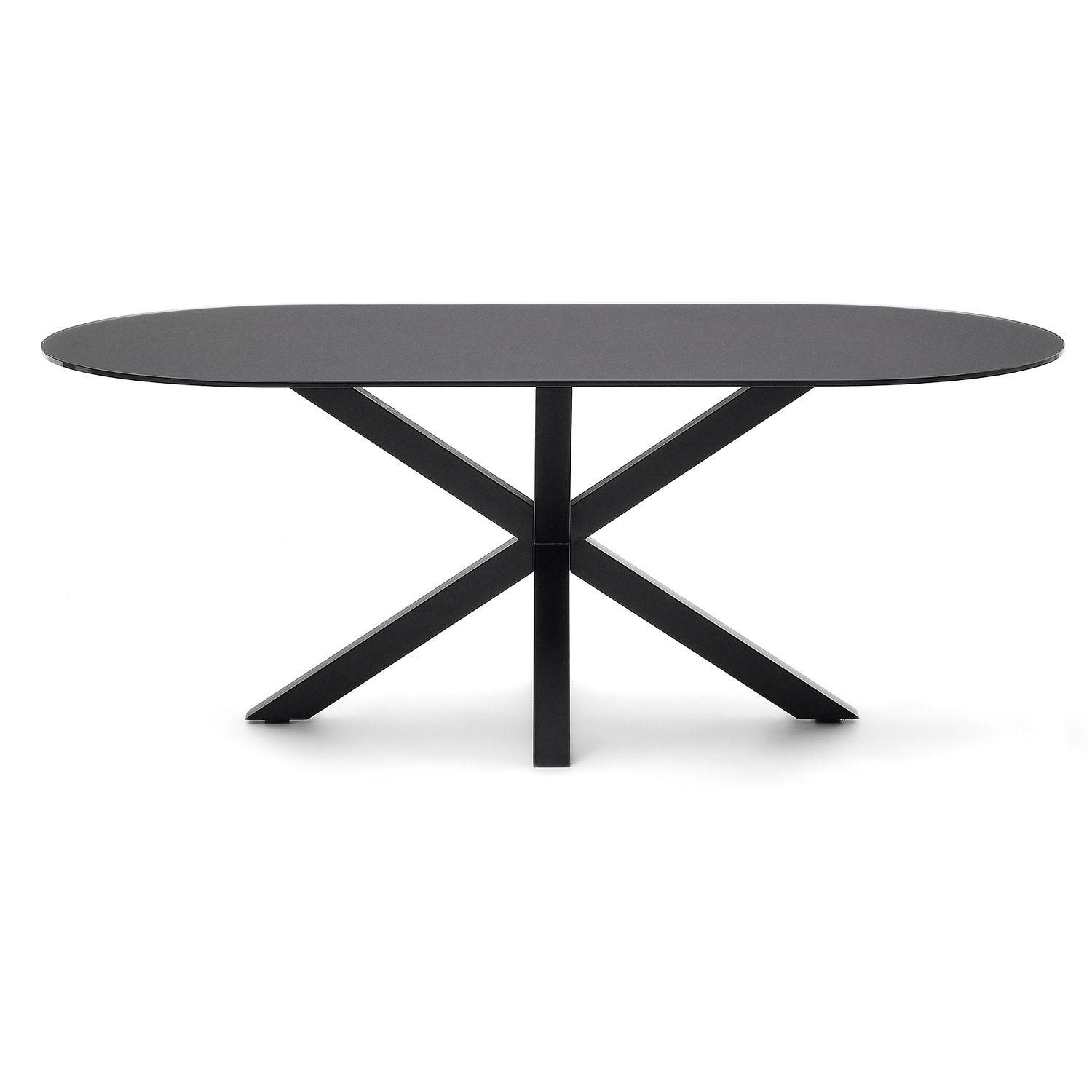 Argo Tisch aus transparentem Glas mit schwarzen Stahlbeinen Ø 200 x 100 cm