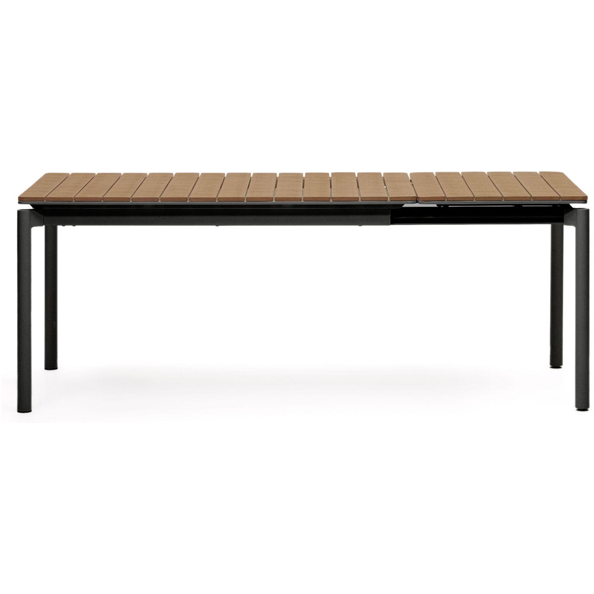 Canyelles Gartenausziehtisch aus Poly-Holz und mattschwarzem Aluminium 140-200x90