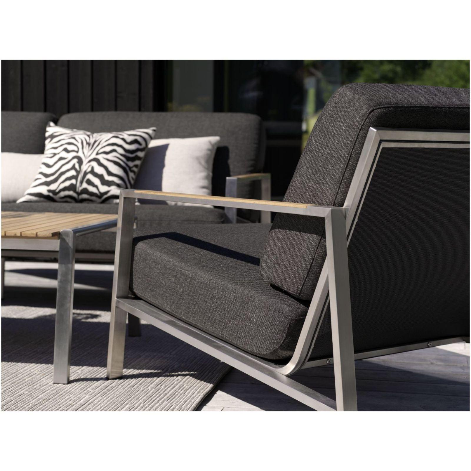 Gartenlounge Bellevue Edelstahl Teak Kissen anthrazit (4-teilig)