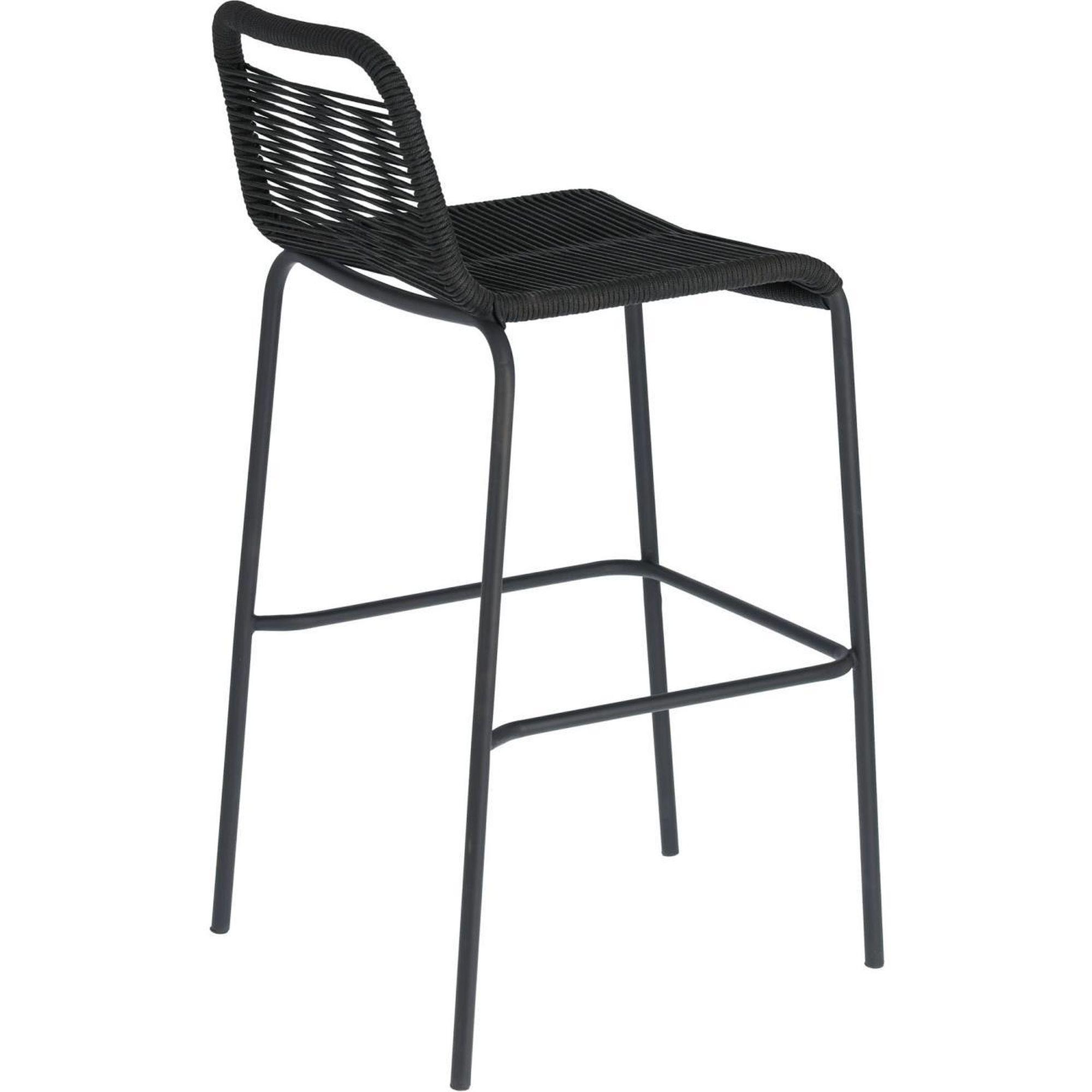 Barhocker Outdoor Garten Lambton aus schwarzem Seil und Stahl mit schwarzem Finish Höhe 74 cm