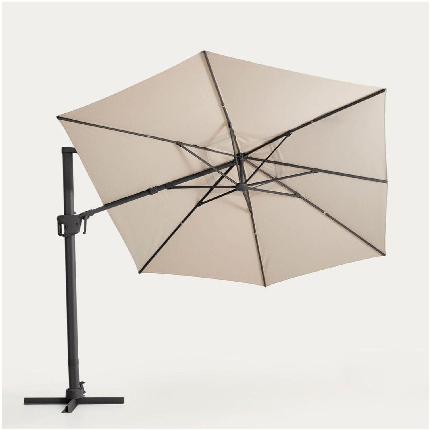 Exzentrischer Sonnenschirm Noli in Beige mit graphitgrauem Aluminiumgestell 300x420