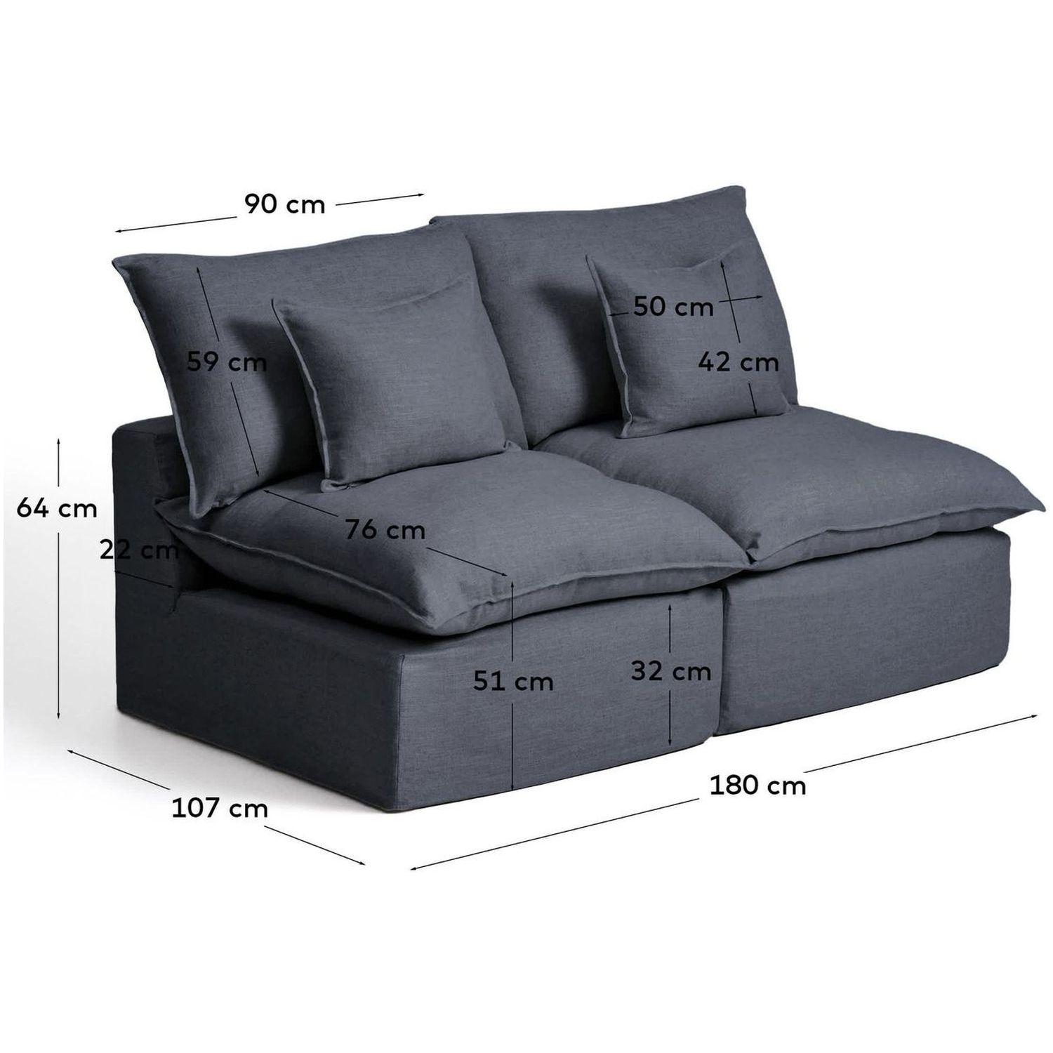 2-Sitzer-Modularsofa Anarela mit abnehmbarem Bezug aus Leinen und Viskose in Dunkelgrau 1