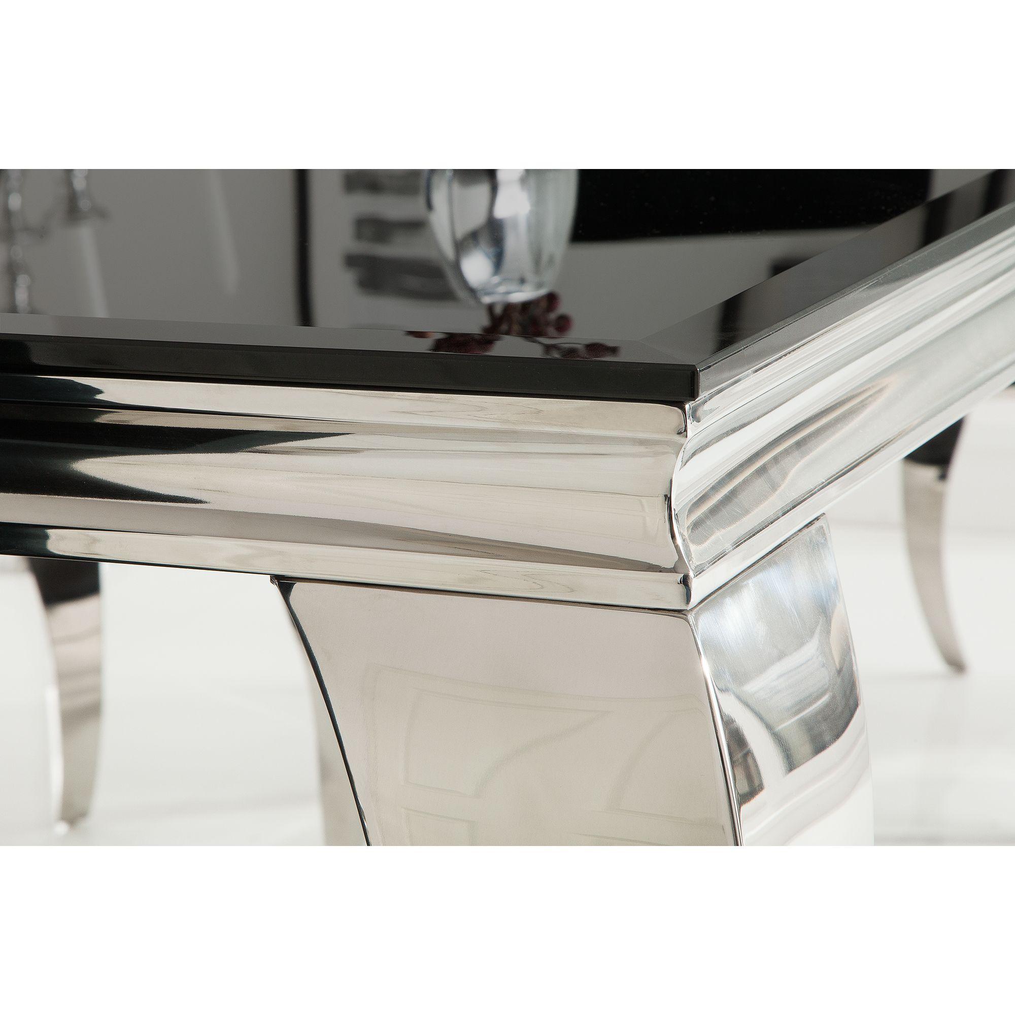 Design Esstisch Pomp Glas schwarz Gestell Edelstahl silber - Grösse: 180x90