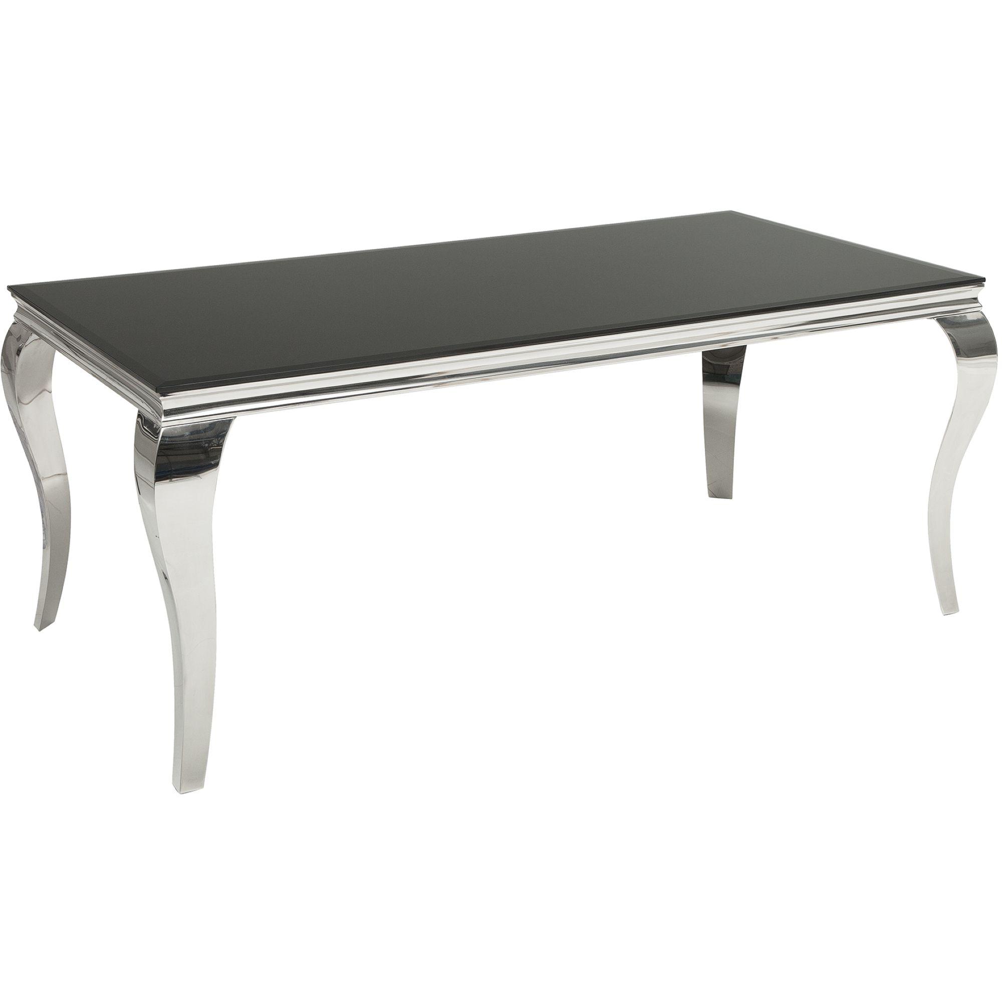 Design Esstisch Pomp Glas schwarz Gestell Edelstahl silber - Grösse: 180x90