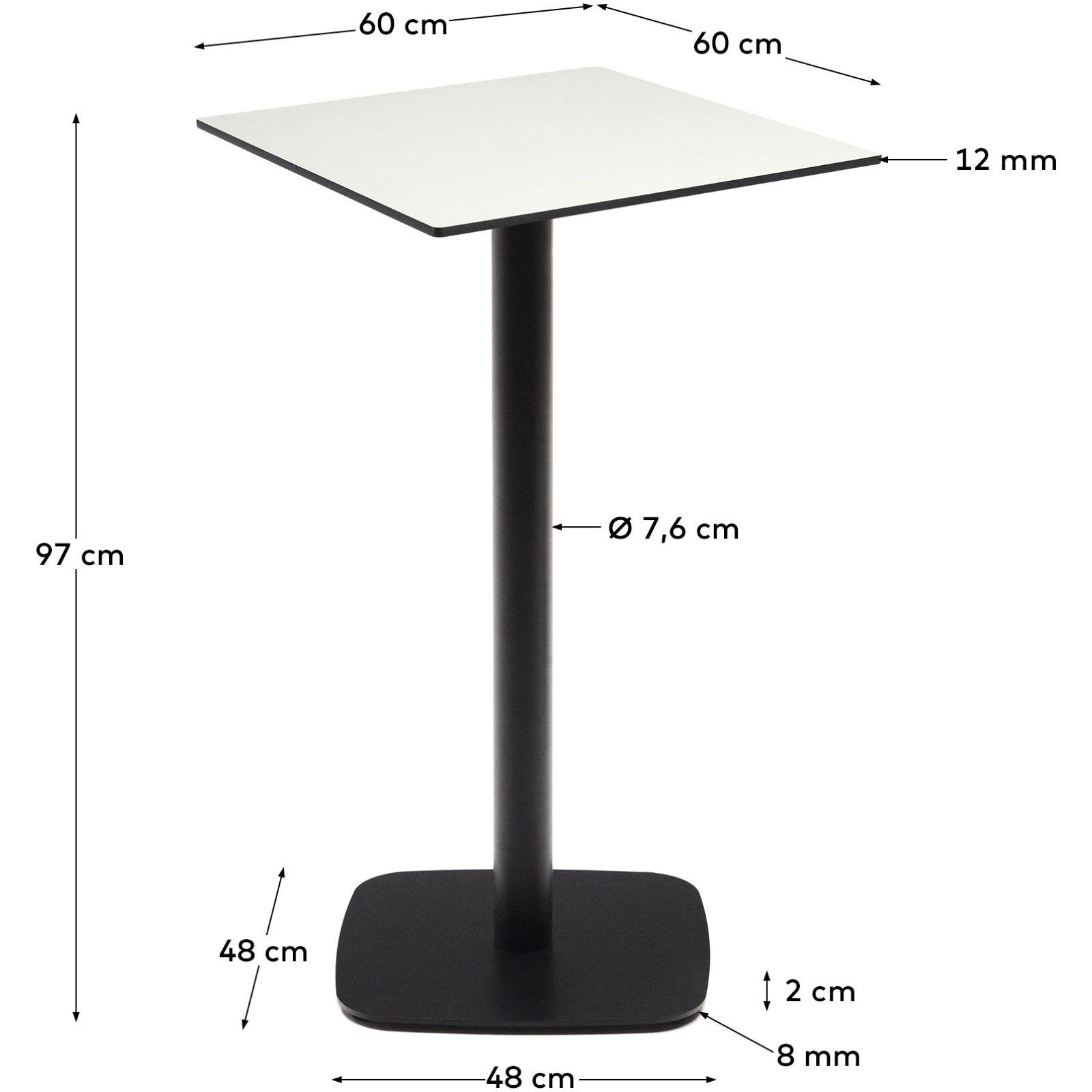 Dina hoher Outdoor-Tisch weiss mit schwarz lackiertem Metallbein 60x60 H97