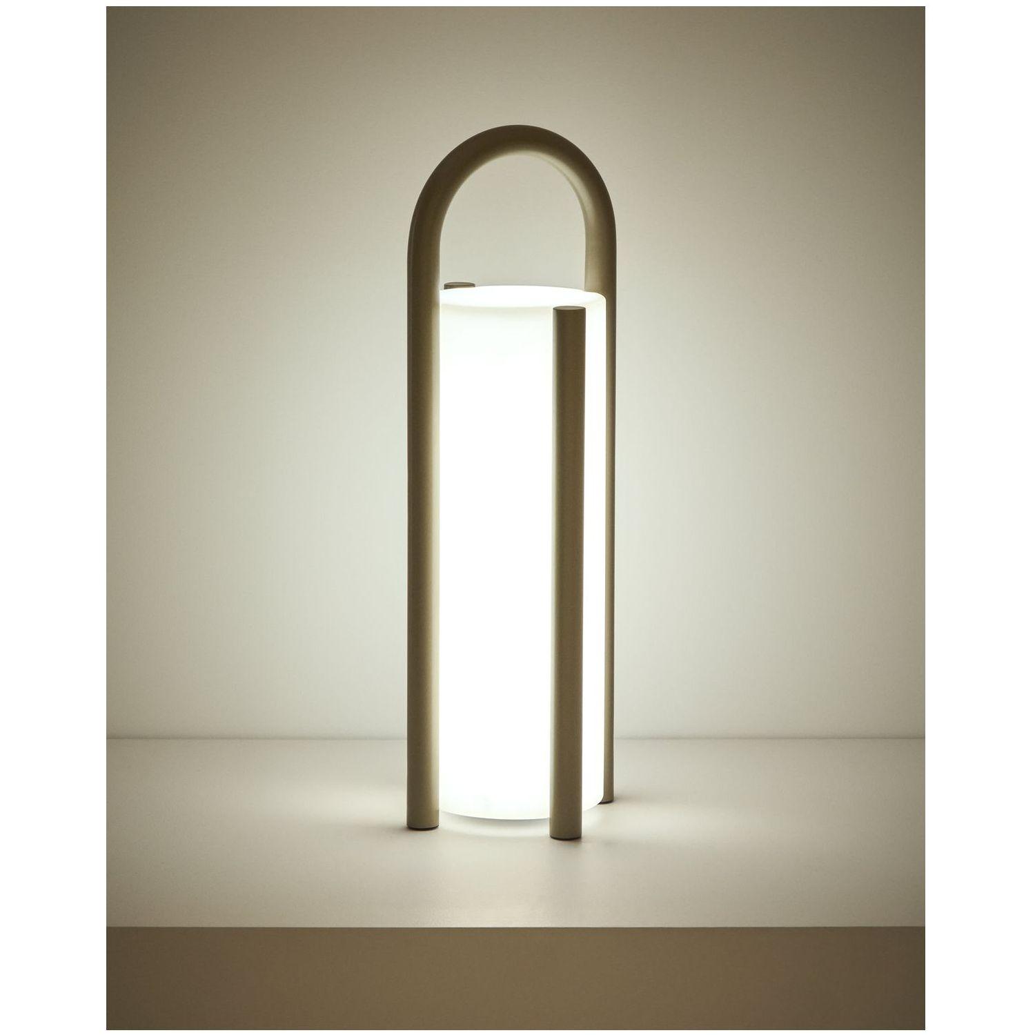 Grosse tragbare Tischlampe Leros aus Polyethylen und taupefarbenem Stahl