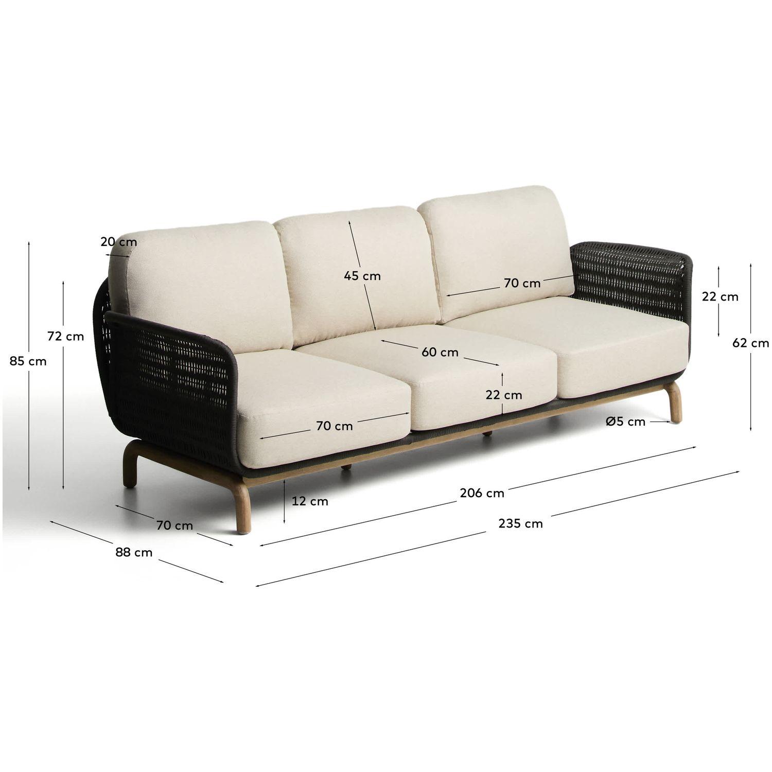 Gartensofa 3-Sitzer Alipa Akazienholz massiv Seil dunkelgrau 235
