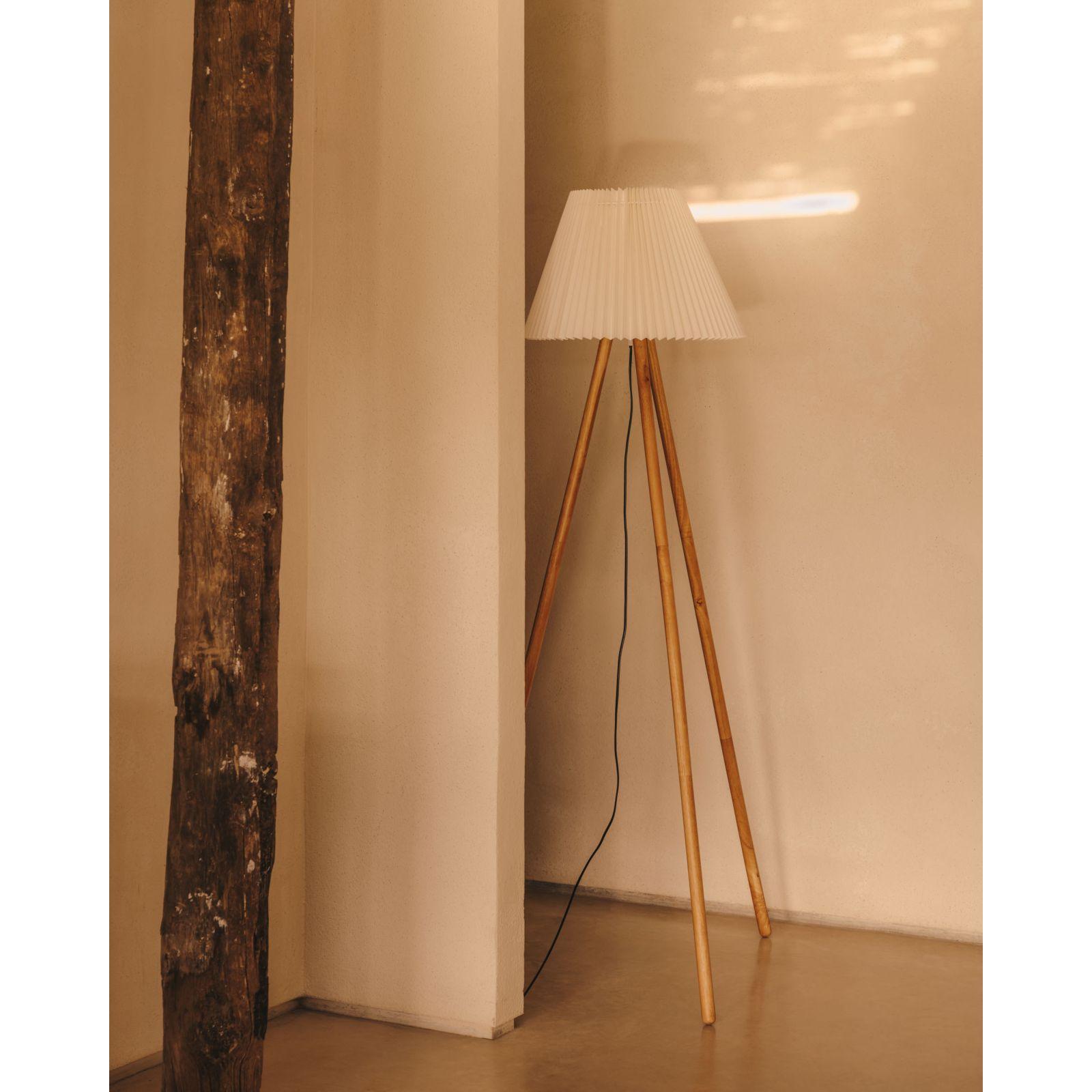 Stehlampe Benicarlo Kautschukholz mit natürlichem Finish und Beige