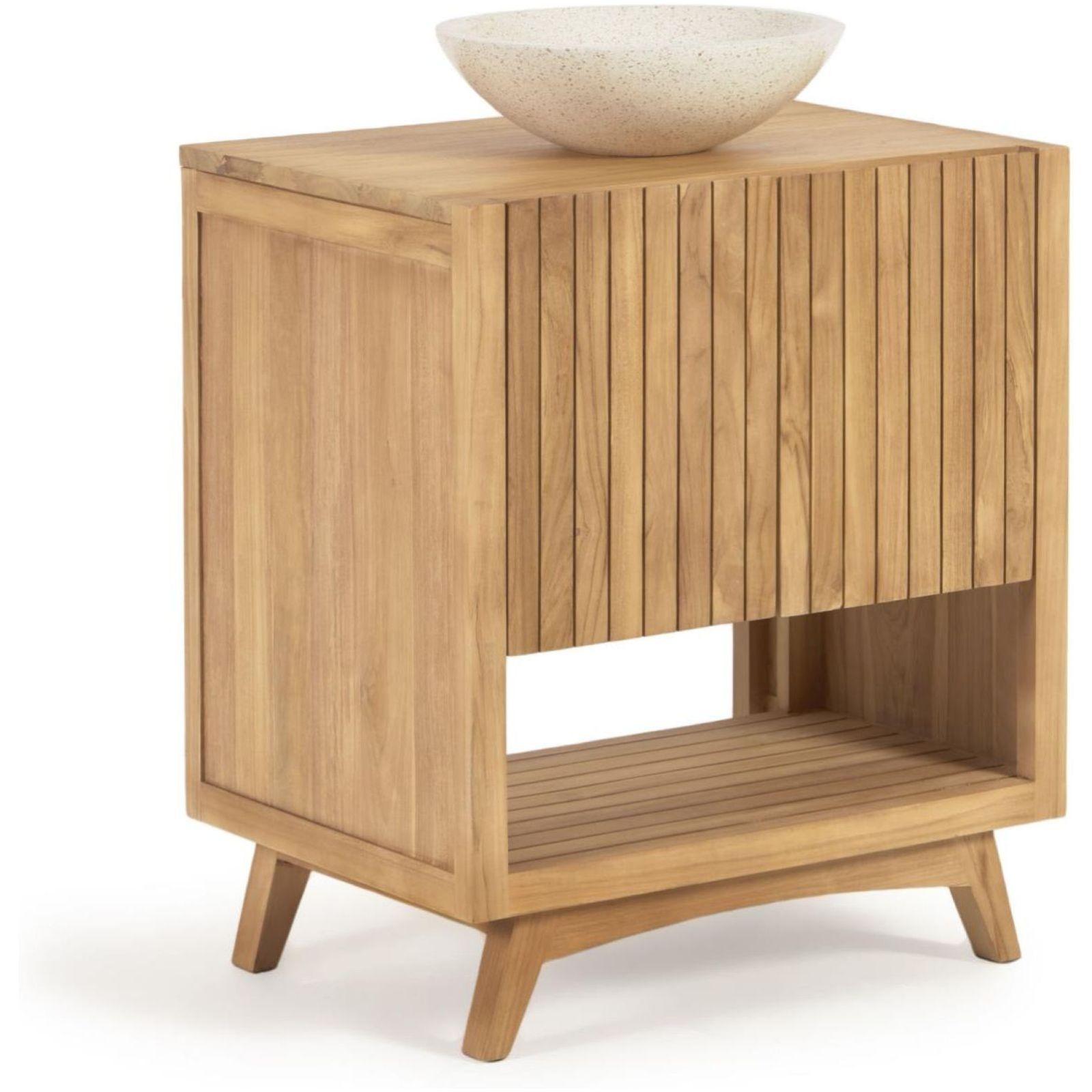 Badezimmermöbel Unterschrank Kuveni Teakholz massiv Natur 70x50