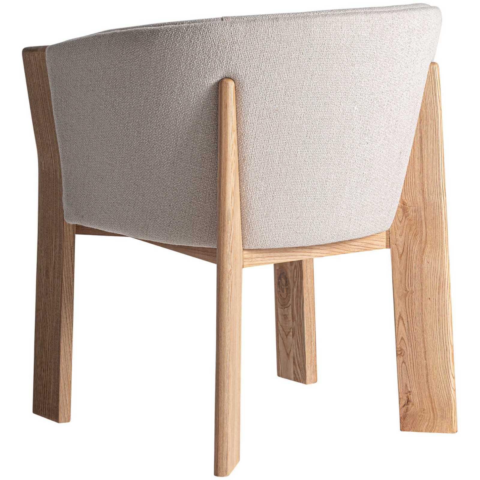 Design Holzstuhl mit Armlehne rund Nara Stoff beige Eichenholz natur