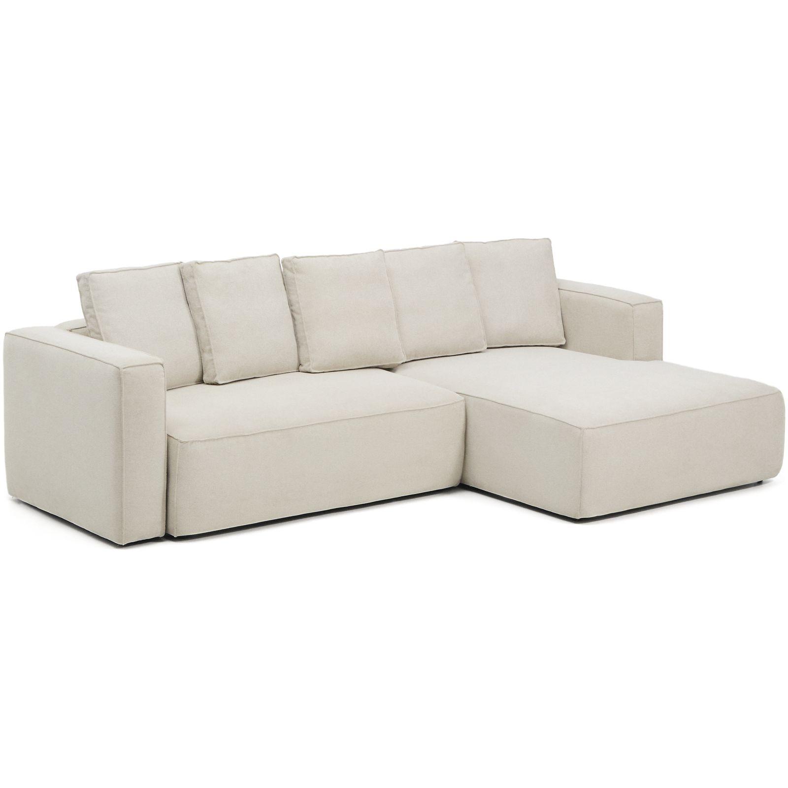 3-Sitzer Ecksofa Bettsofa Marela mit Chaiselongue rechts in beiger Chenille 276 cm FSC Mix Credit