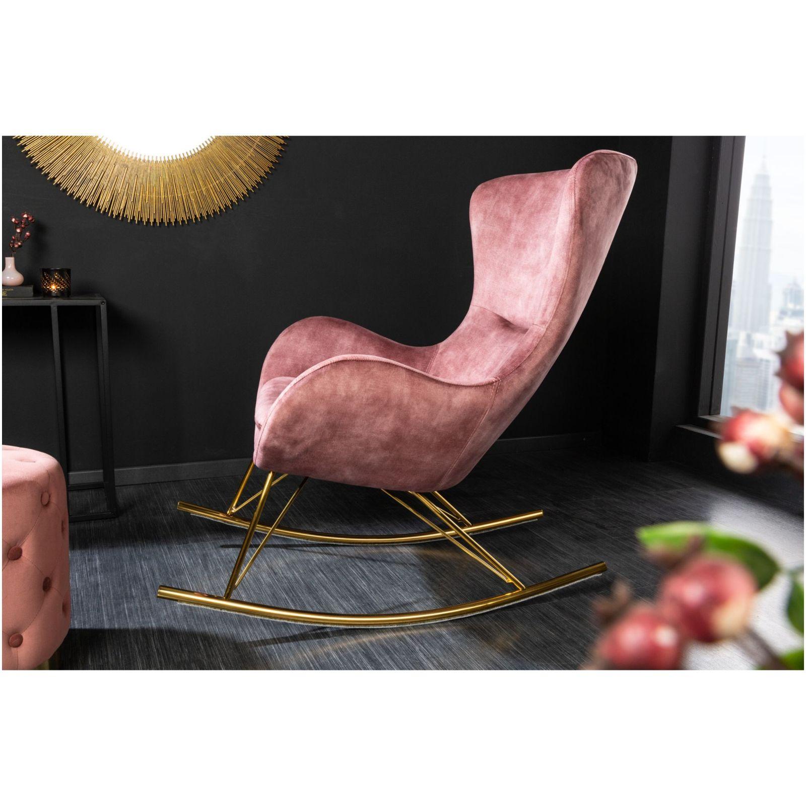 Schaukelsessel Schaukelstuhl Norway Swing gold Samt Stoff rosa pink