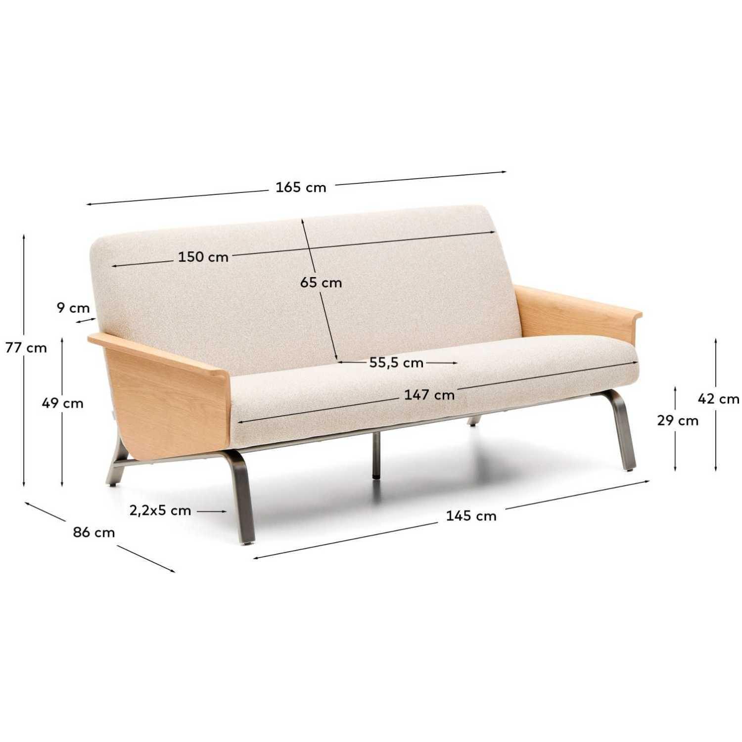 2-Sitzer-Sofa Amsen Eichenfurnier Chenille Stoff beige Beine Edelstahl gebürstetet 150 FSC 100%