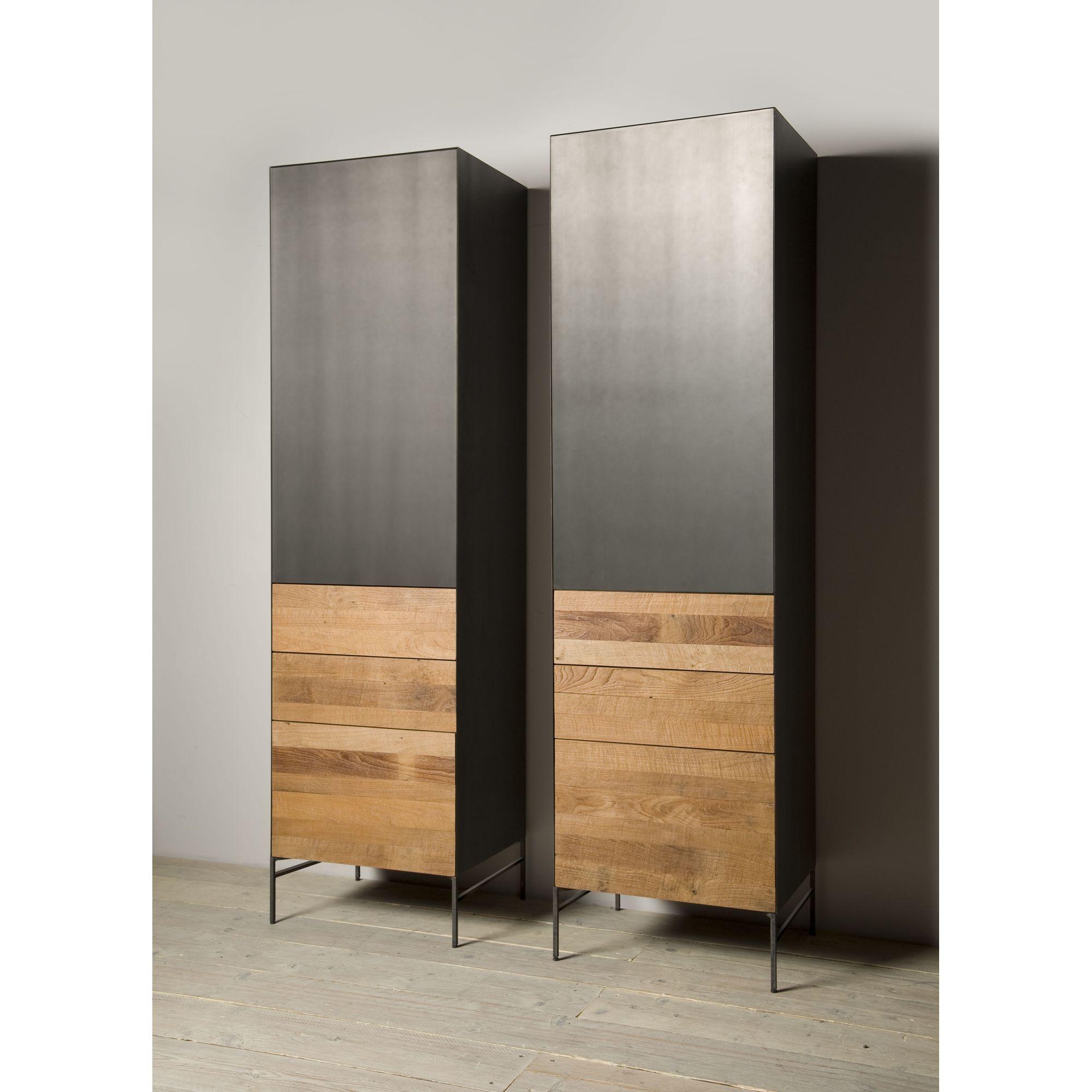 Massivholzschrank Bern 55x202 Teakholz links