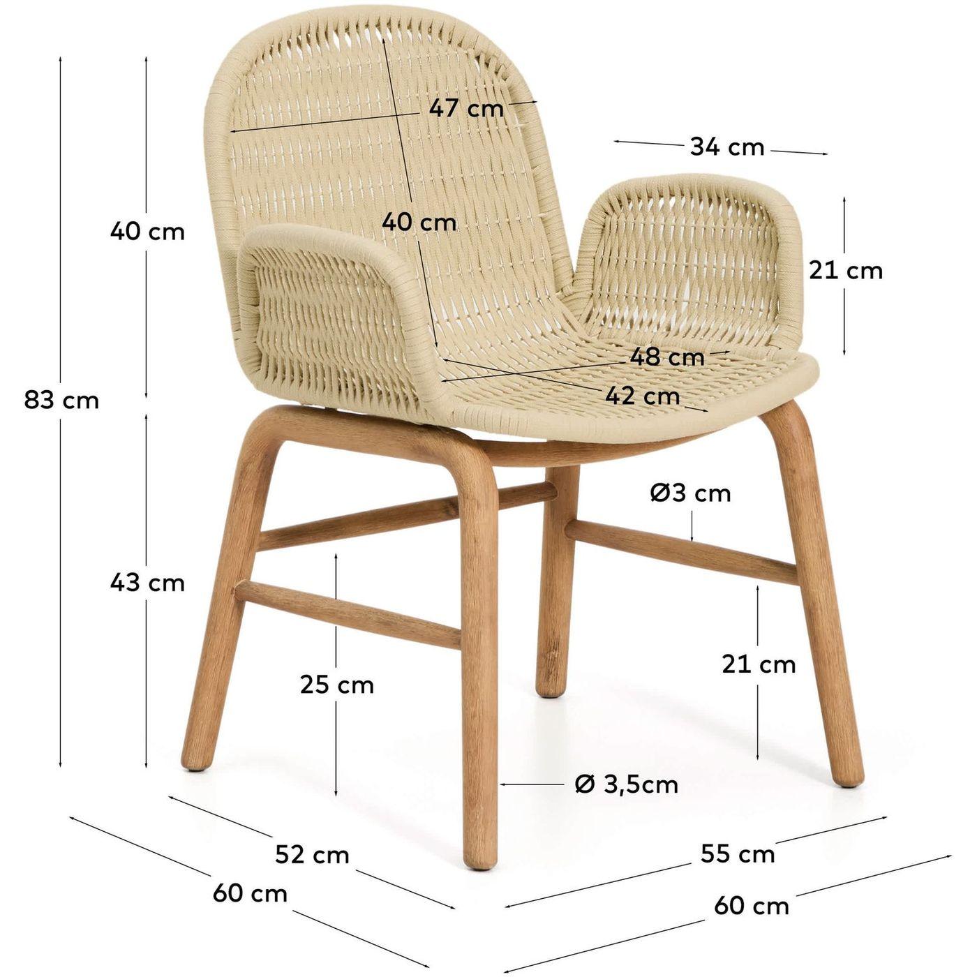 Garten Armlehnstuhl Alipa Akazienholz massiv Seil ecru FSC 100%