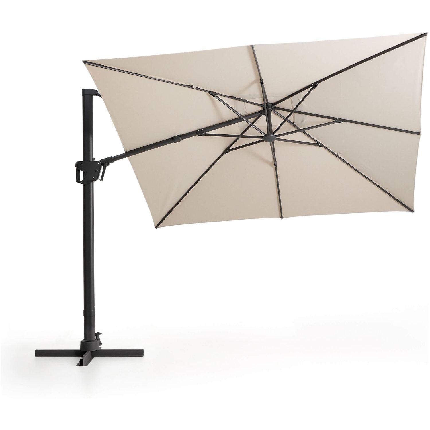 Exzentrischer Sonnenschirm Noli in Beige mit graphitgrauem Aluminiumgestell 300x300