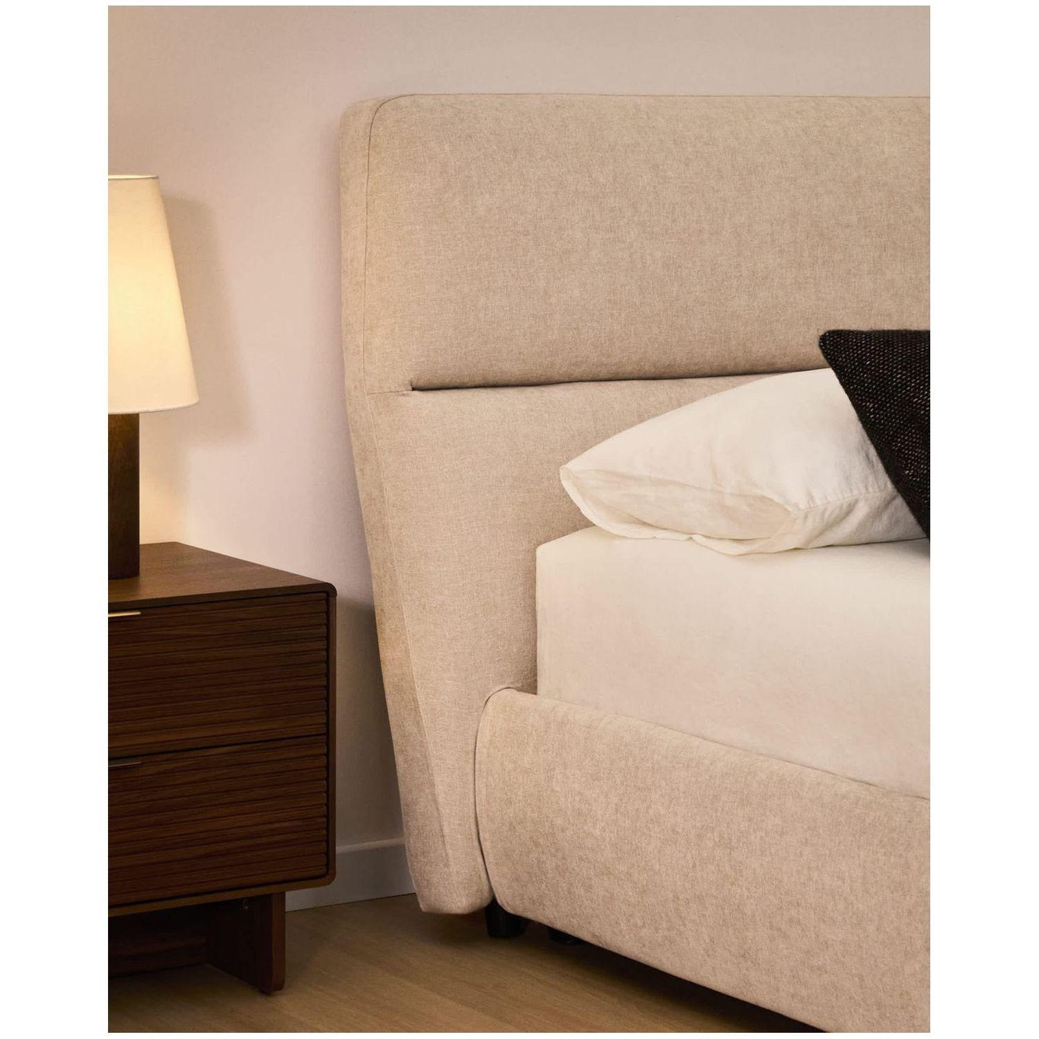 Abziehbares Bett Dafra aus beigefarbener Chenille mit Klappbettkasten - Grösse: 180x200