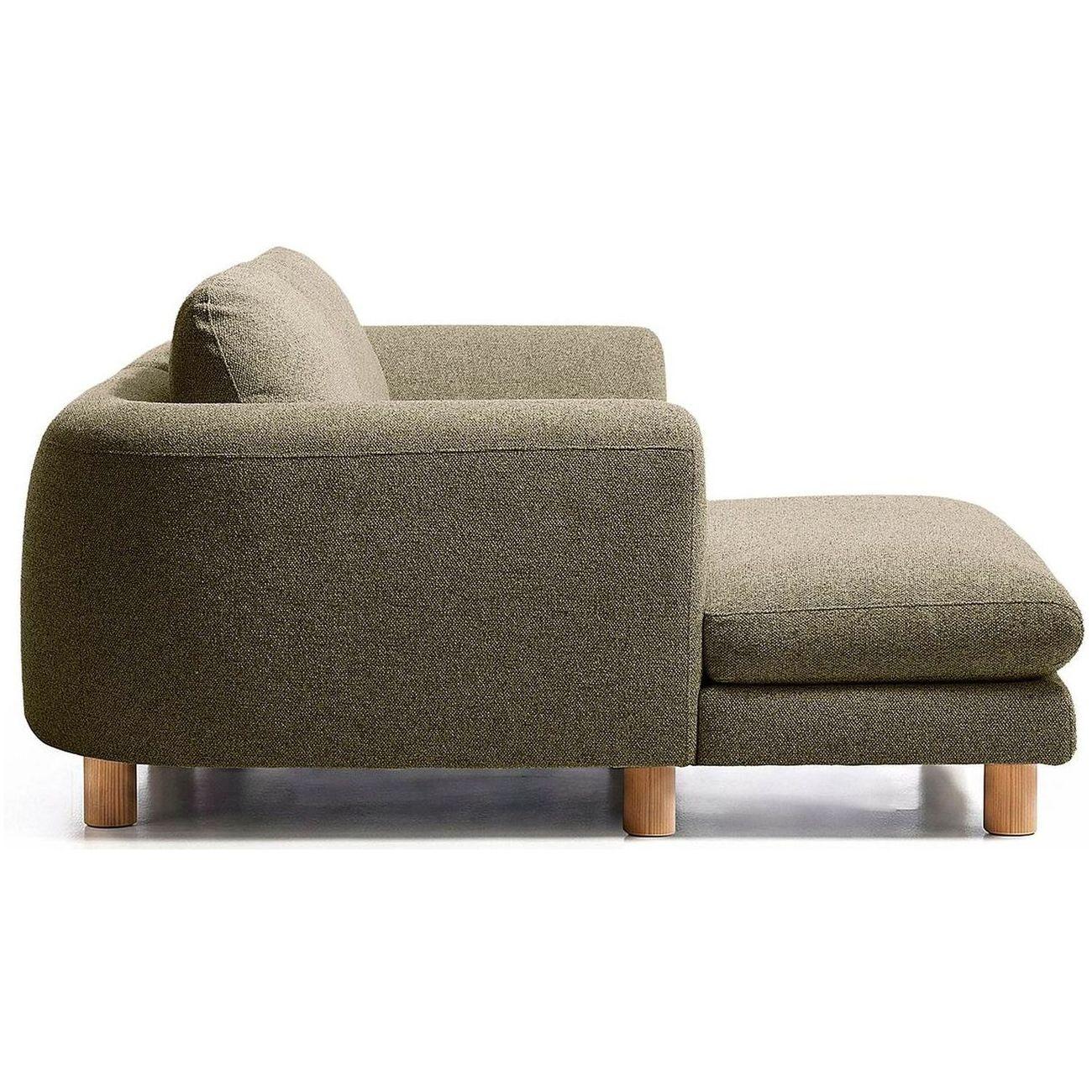 3-Sitzer Sofa Vera mit Chaiselongue links in olivgrün mit Beinen aus massivem Eschenholz mit natürlichem Finish 232x176 FSC Mix Credit