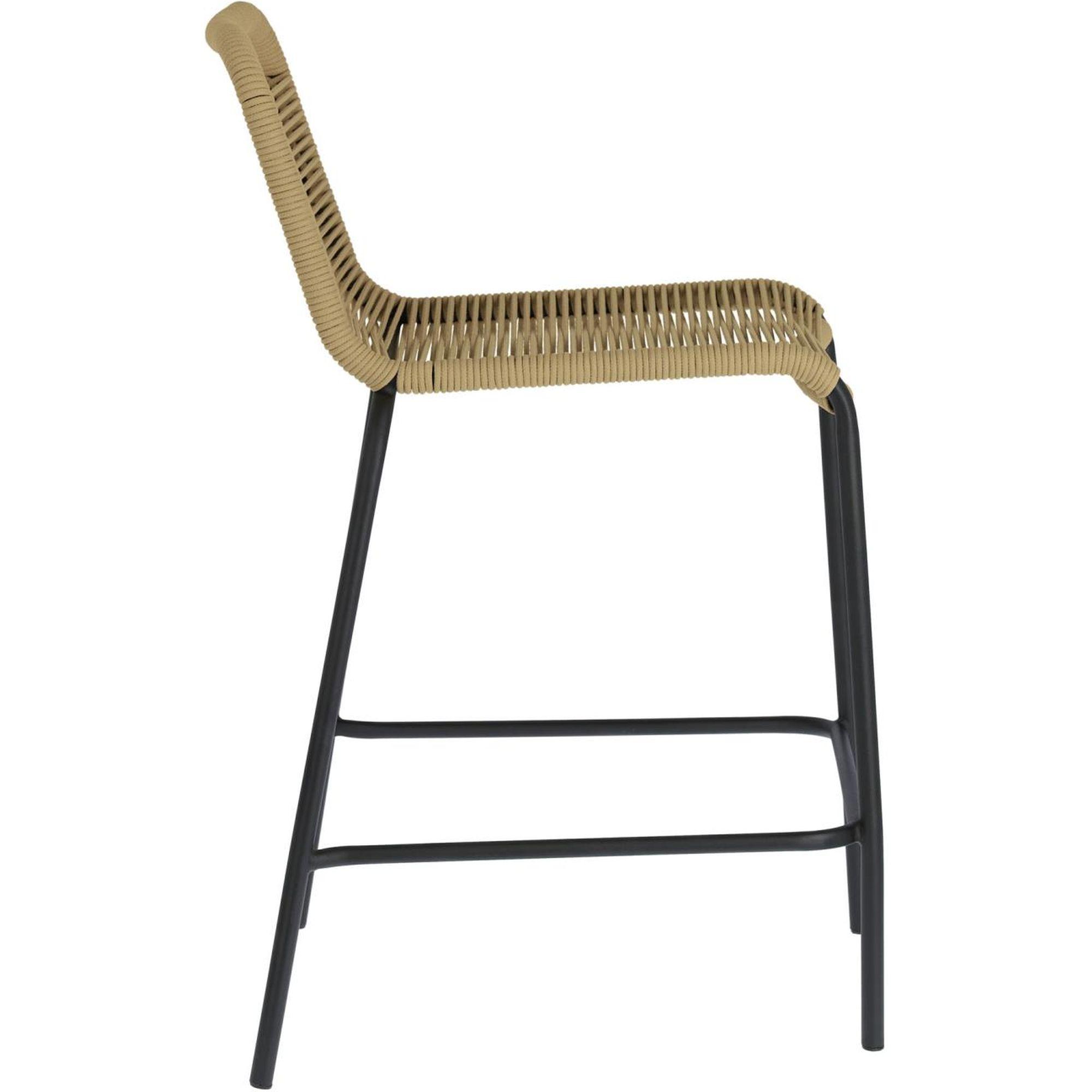 Barhocker Outdoor Garten Lambton aus braunem Seil und Stahl mit schwarzem Finish Höhe  62 cm