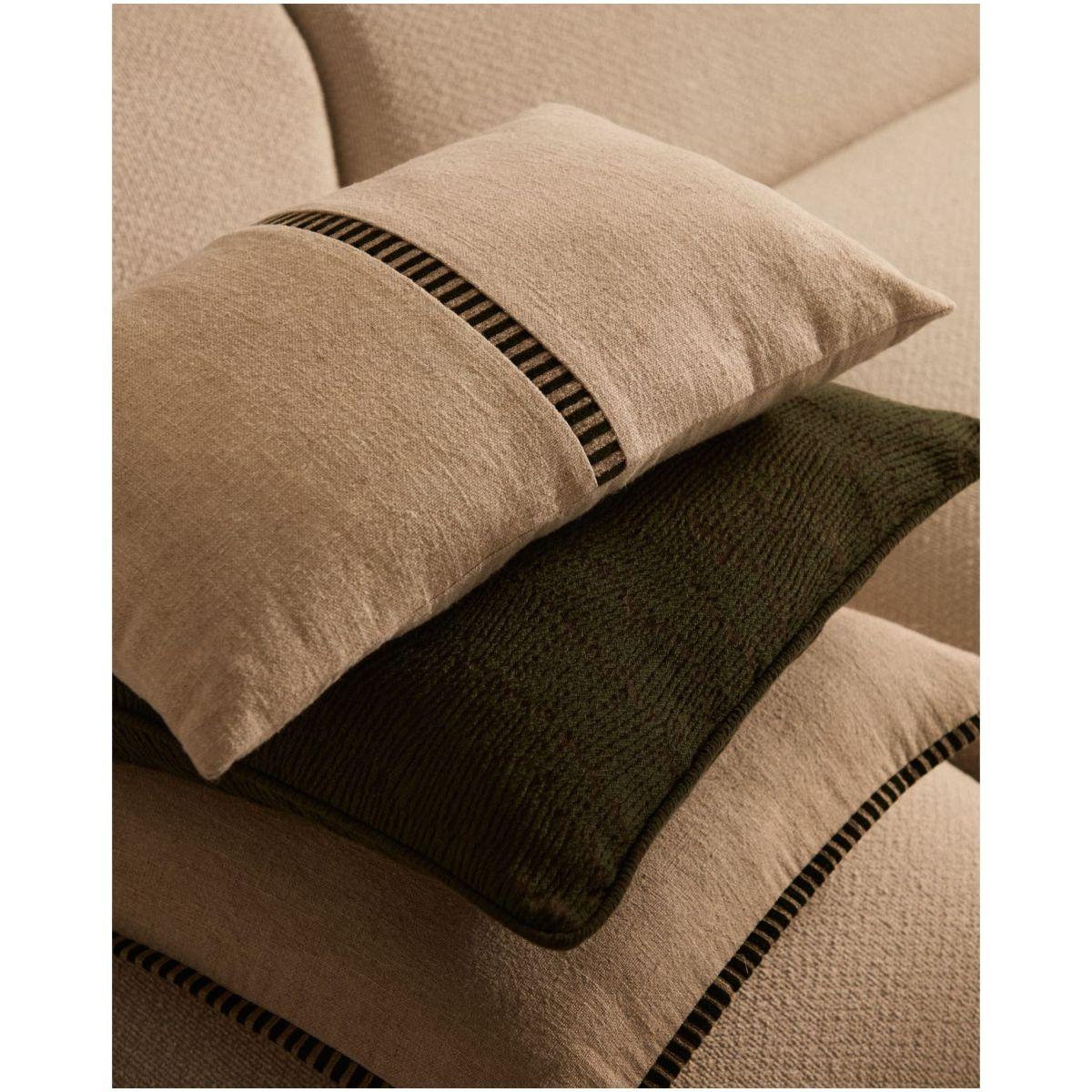 Kissenbezug Ardit Leinen Baumwolle beige gestickte Kontraststreifen grün 30x50