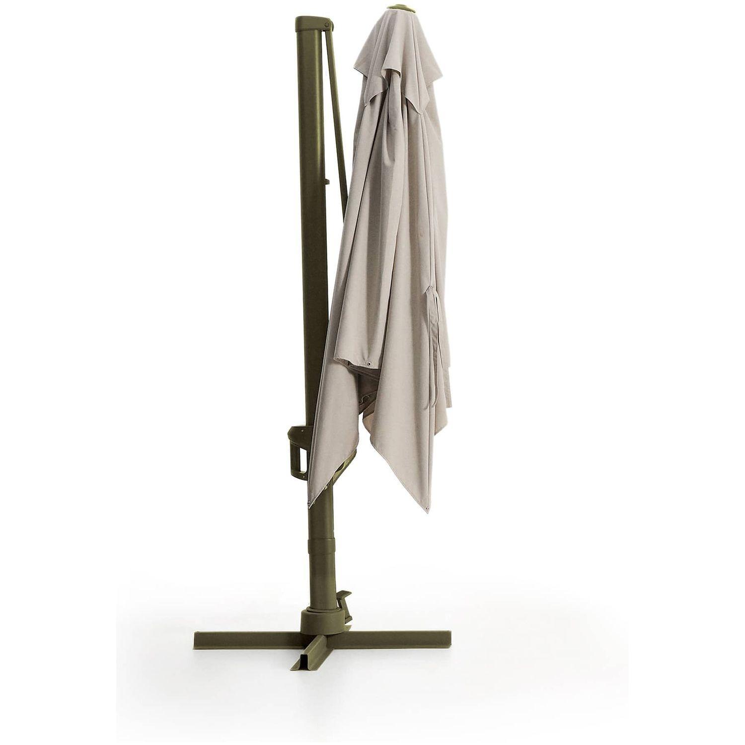 Exzentrischer Sonnenschirm Noli in Beige mit grünem Aluminiumgestell 300x300