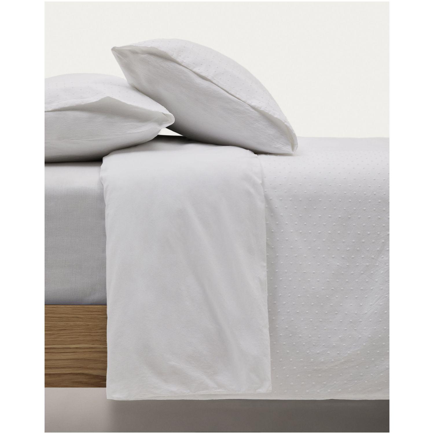Set Atenie Bezüge für Decke und Kopfkissen Baumwollperkal weiß Plumetti-Detail Bett 180 cm