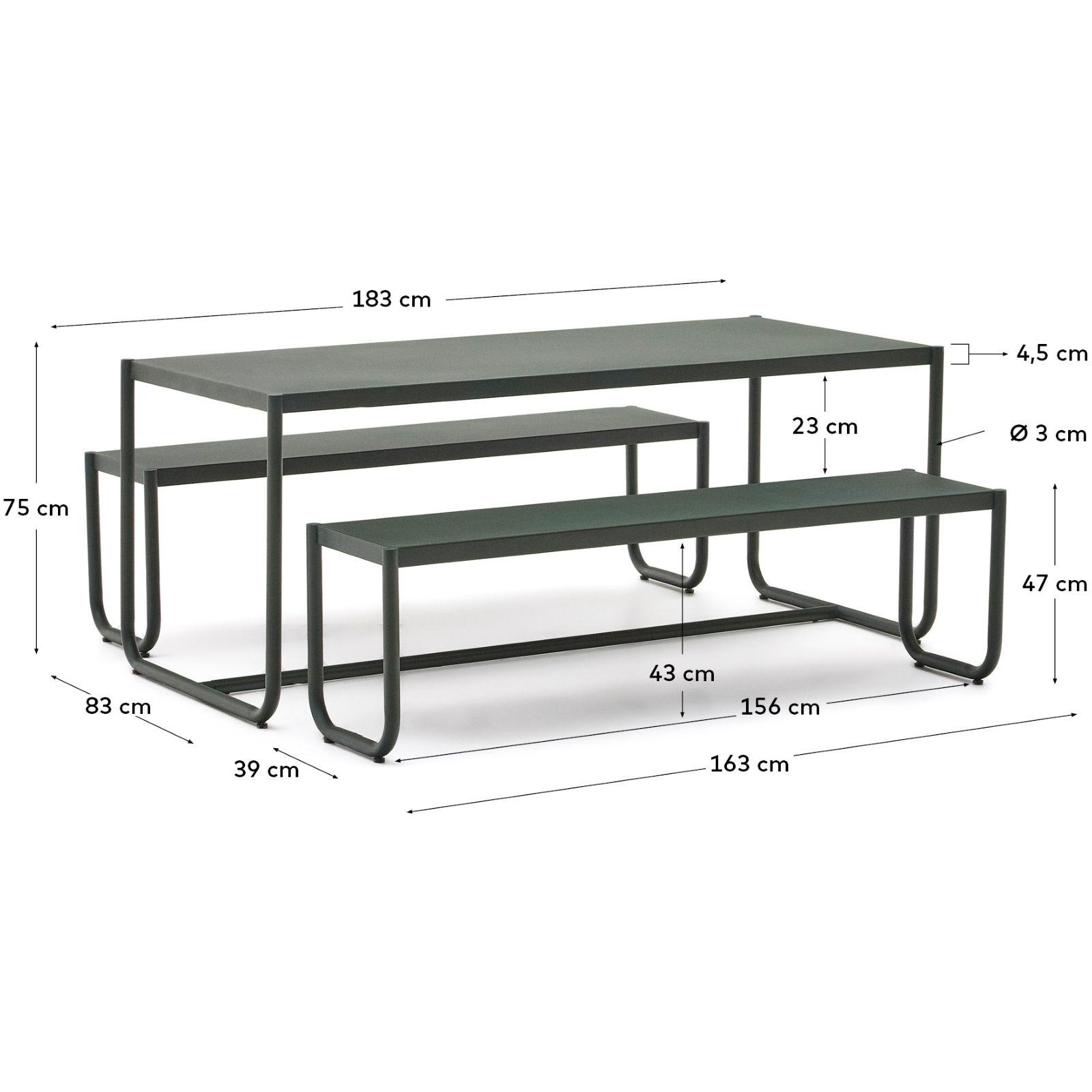 Garten Essgruppe Tisch und Bank Picknick Sotil Stahl grün (3-teilig)