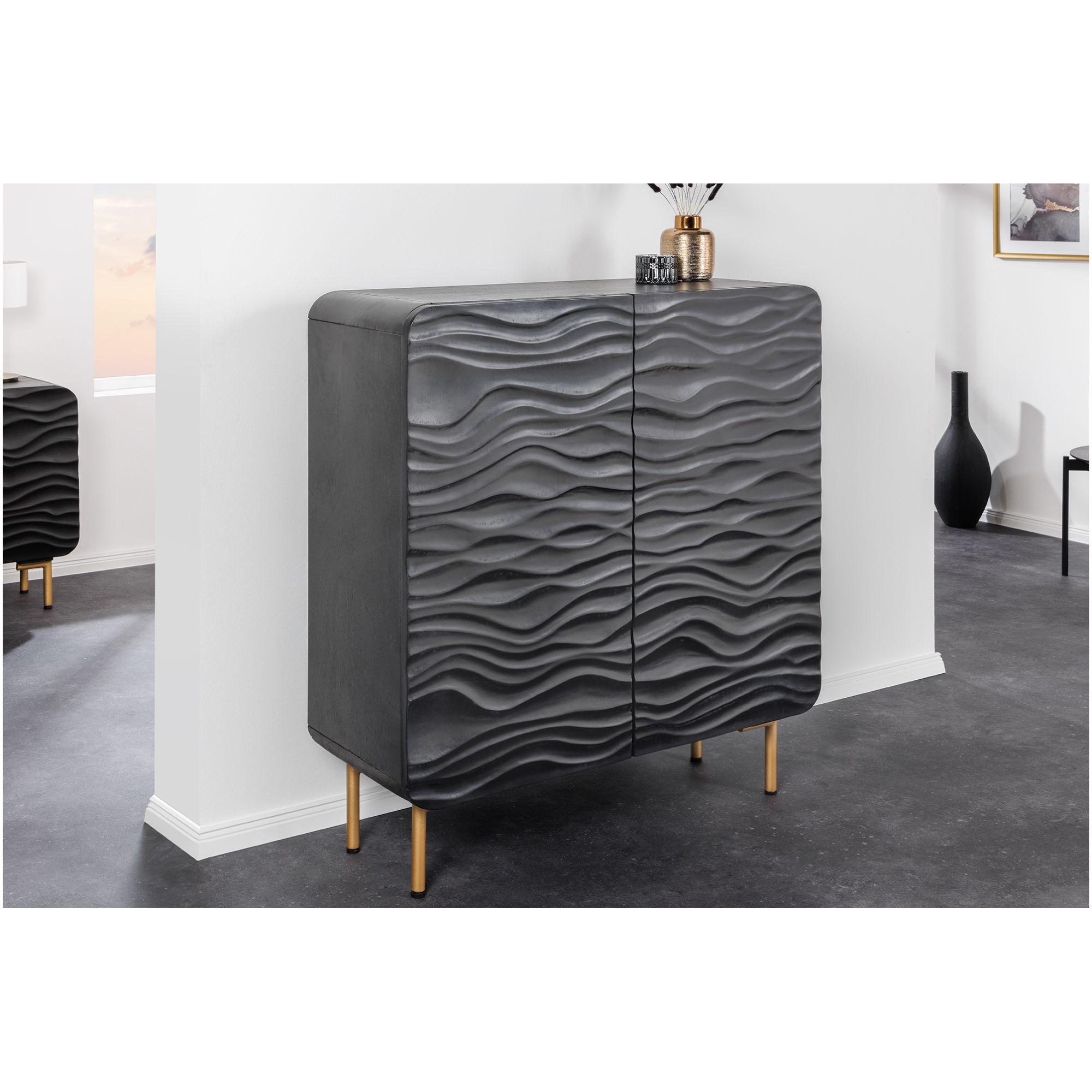 Highboard Hochkommode Wave Mangoholz schwarz 100x120