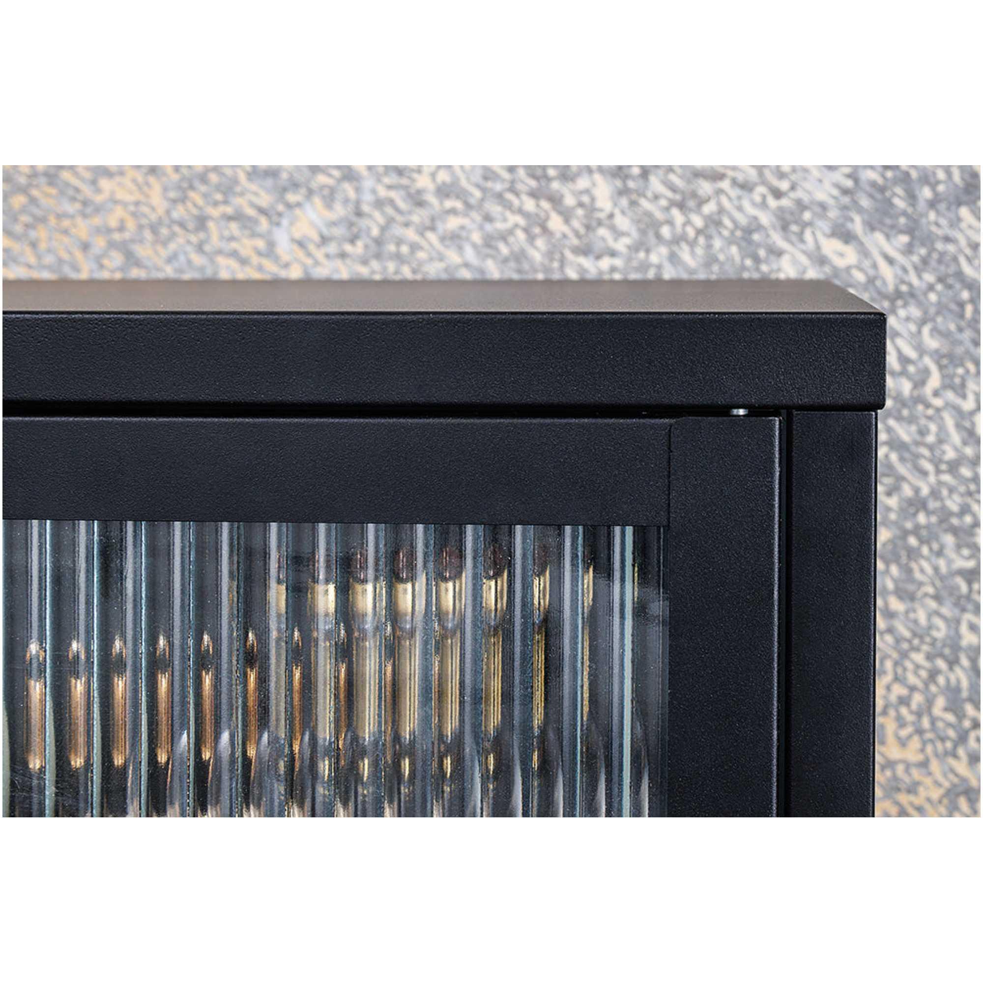 Standvitrine Lowboard London Metall schwarz geriffeltes Glas 90