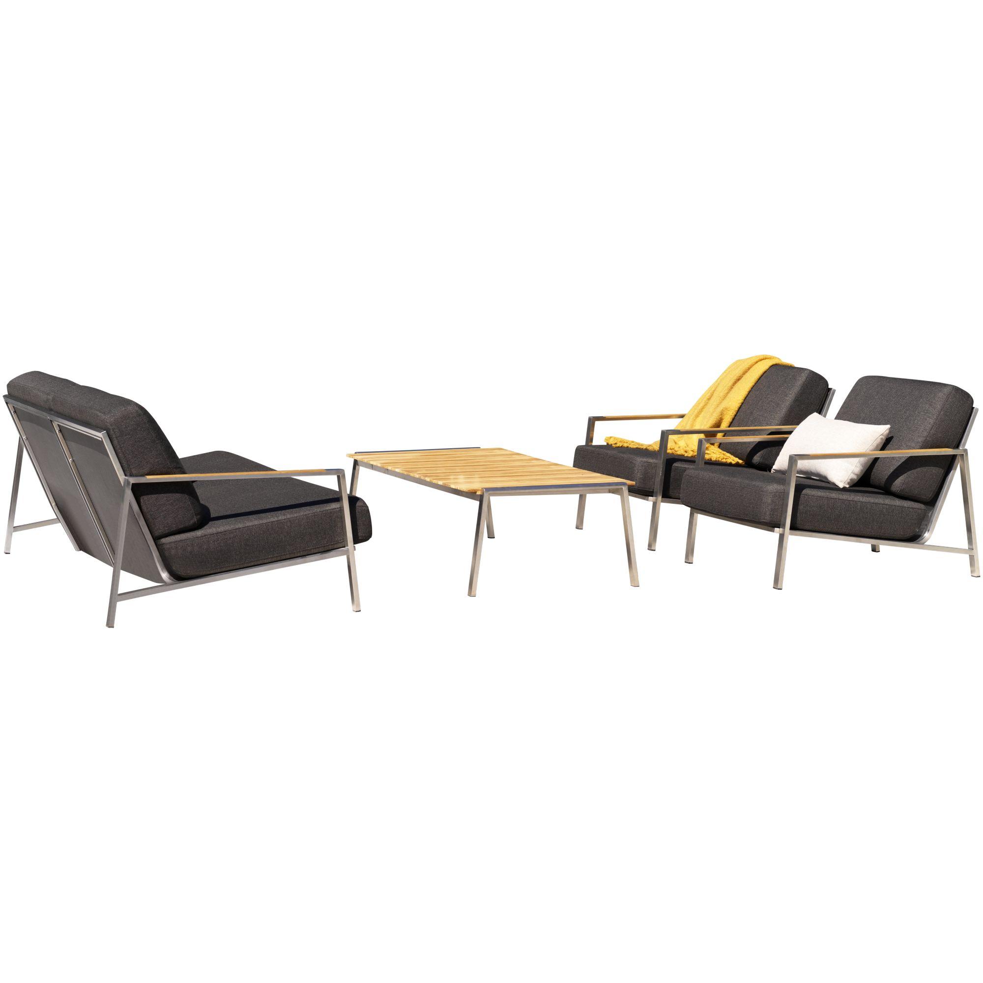 Gartenlounge Bellevue Edelstahl Teak Kissen anthrazit (4-teilig)