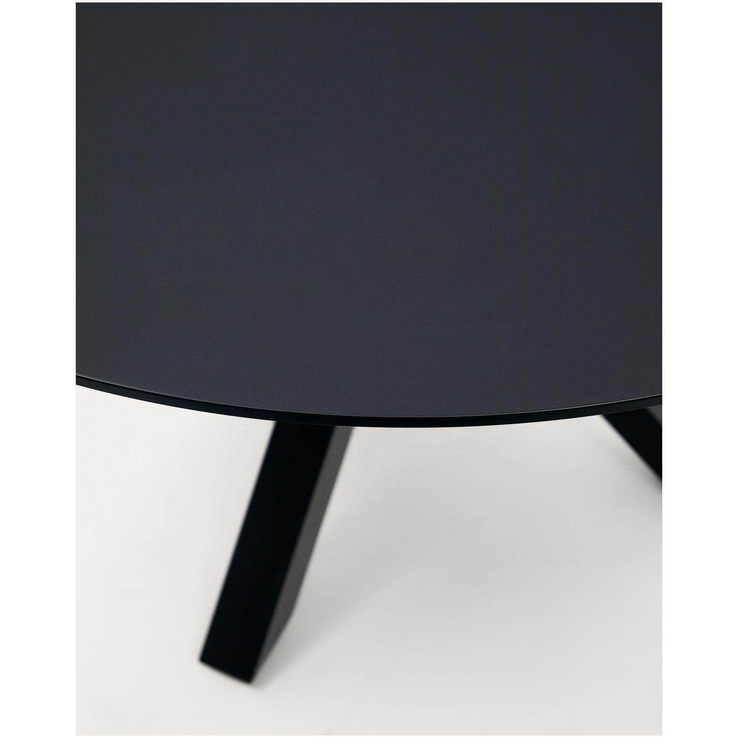 Argo runder Tisch aus schwarzem Glas mit schwarzen Stahlbeinen Ø 120 cm