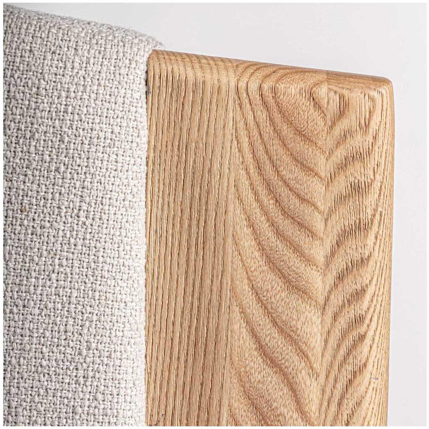 Design Holzstuhl mit Armlehne rund Nara Stoff beige Eichenholz natur