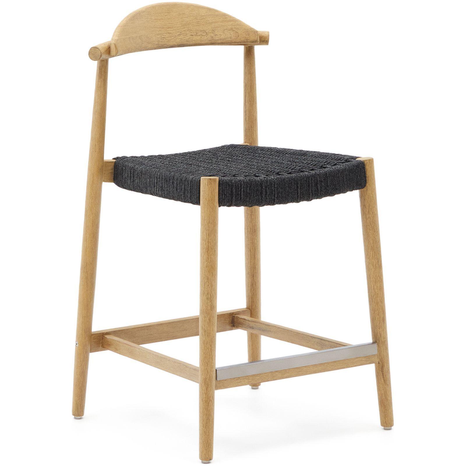 Barhocker aus Holz Nina Akazie Natur Seil schwarz Sitzhöhe 62cm
