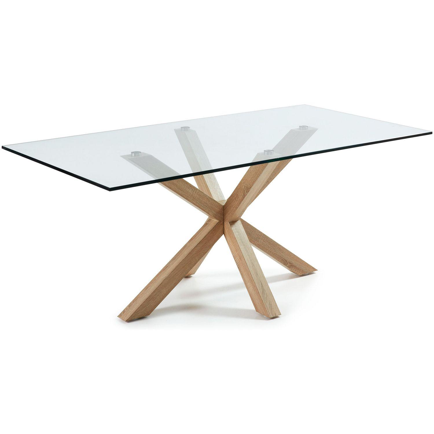 Argo Tisch aus Glas und Stahlbeine in Holzoptik 200 x 100 cm
