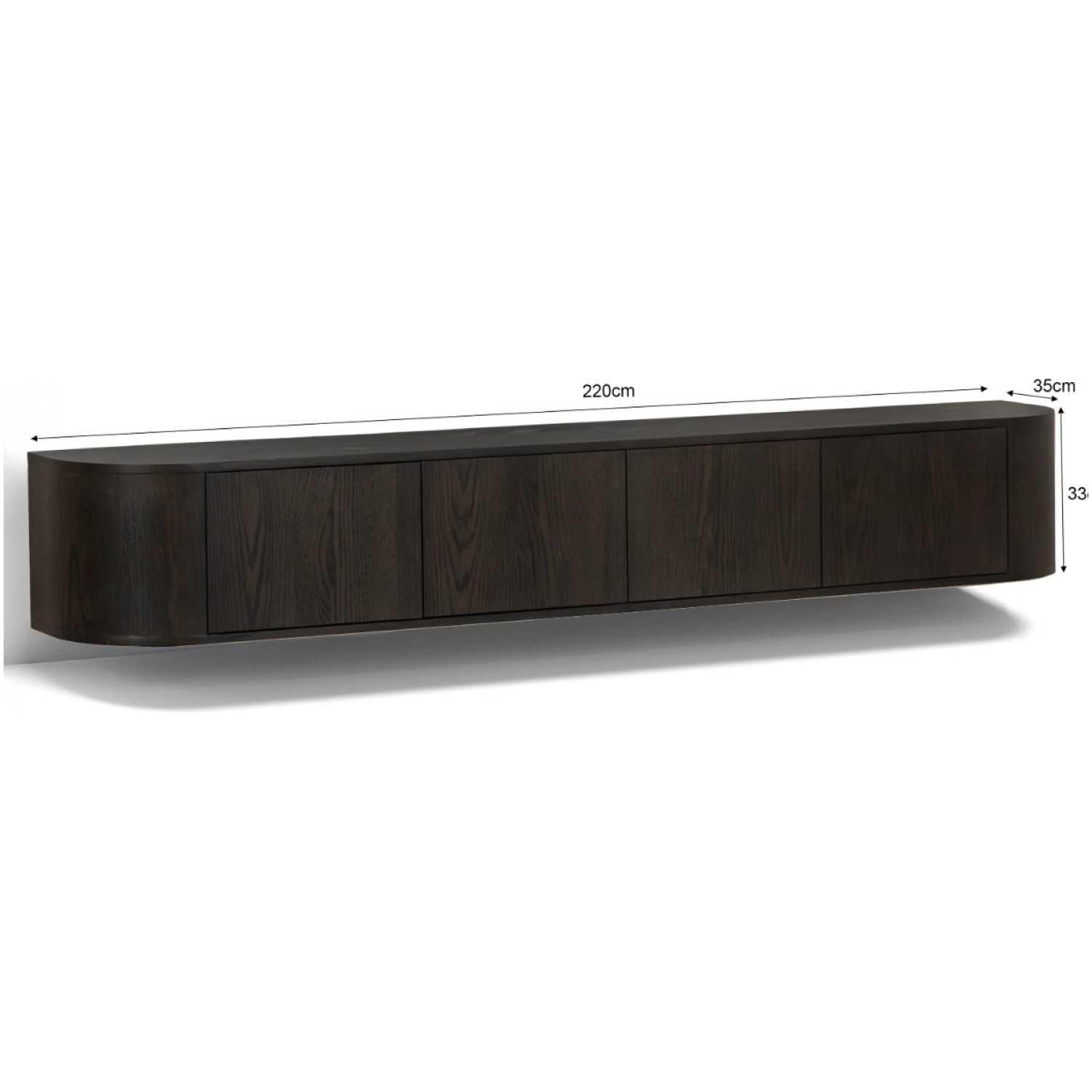 Wand TV Möbel abgerundet Onero Eichenholzfurnier braun 220
