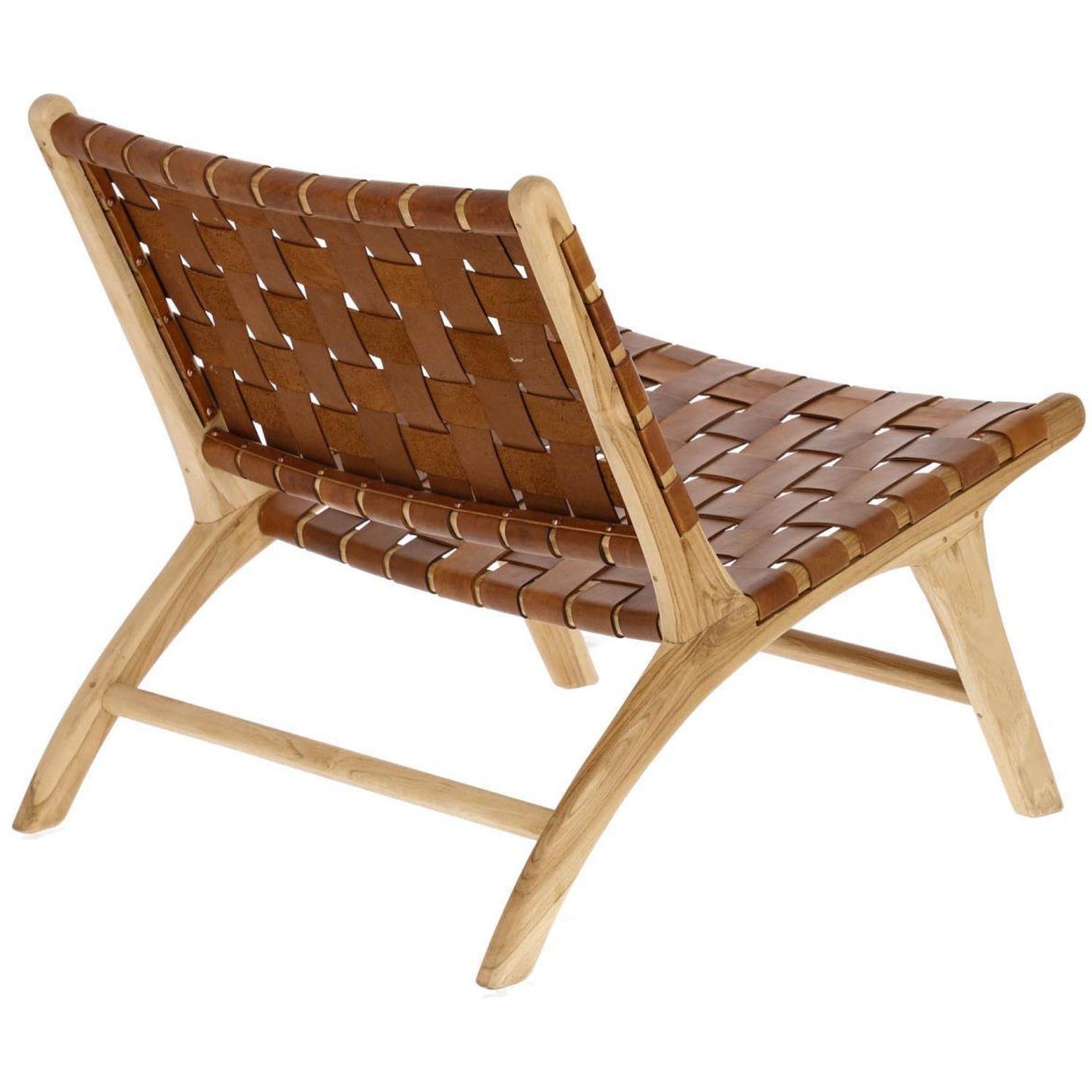 Holzsessel Calixta Teakholz Ledergeflecht braun