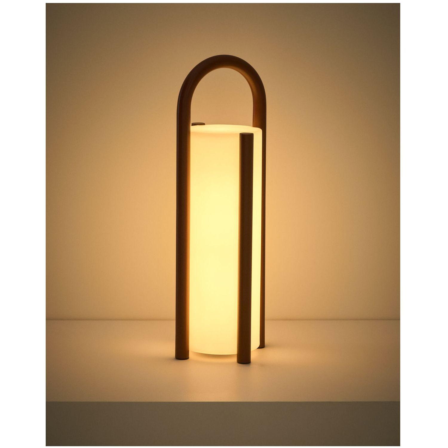 Grosse tragbare Tischlampe Leros aus Polyethylen und terrakottafarbenem Stahl