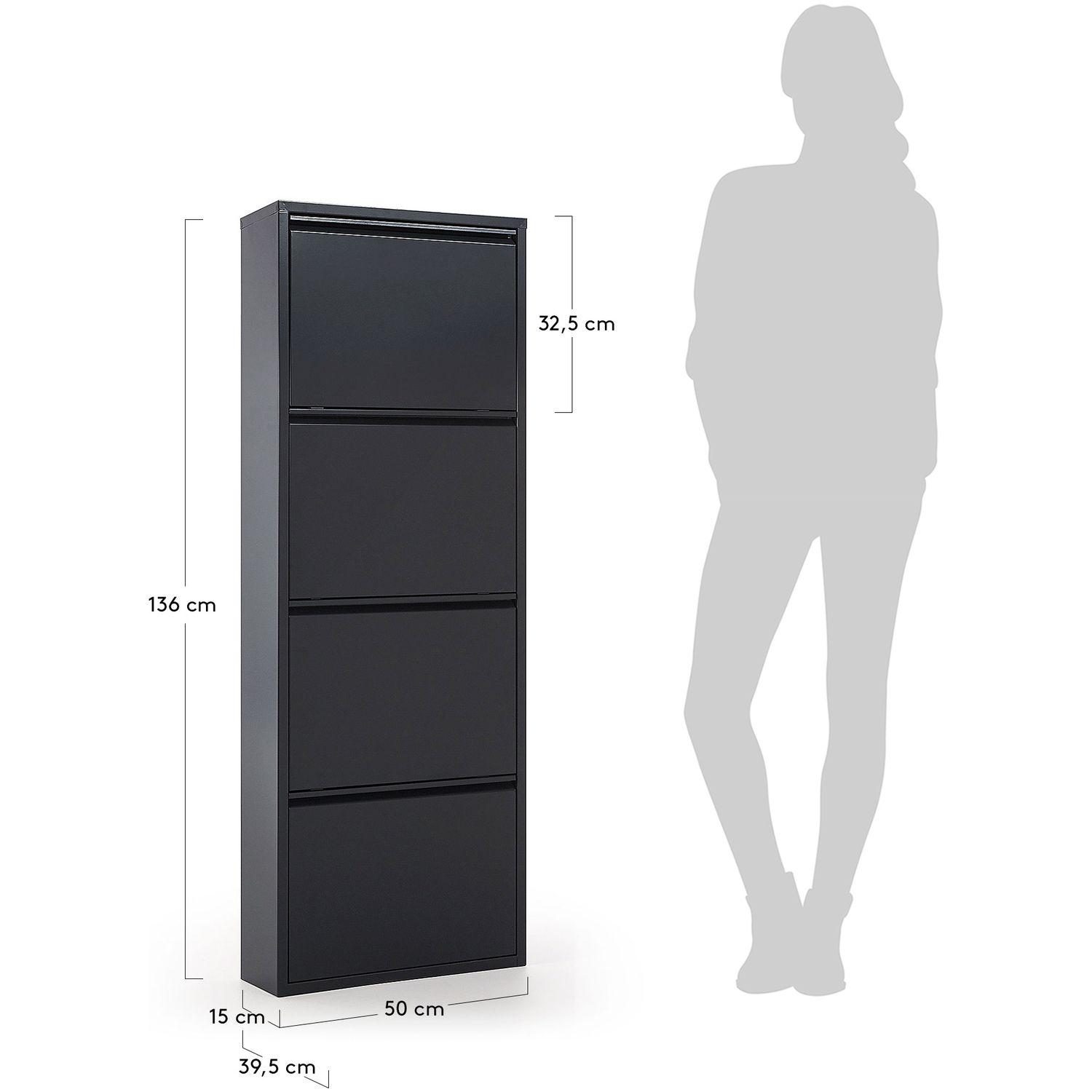 Schuhschrank mit 4 Klappen Metall dunkelgrau 50x136