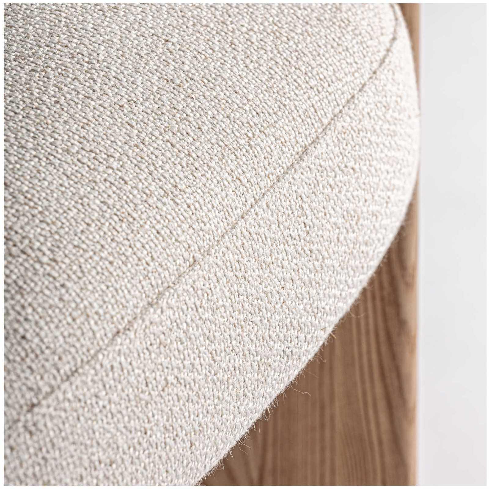 Design Holzstuhl mit Armlehne rund Nara Stoff beige Echtleder Eichenholz natur