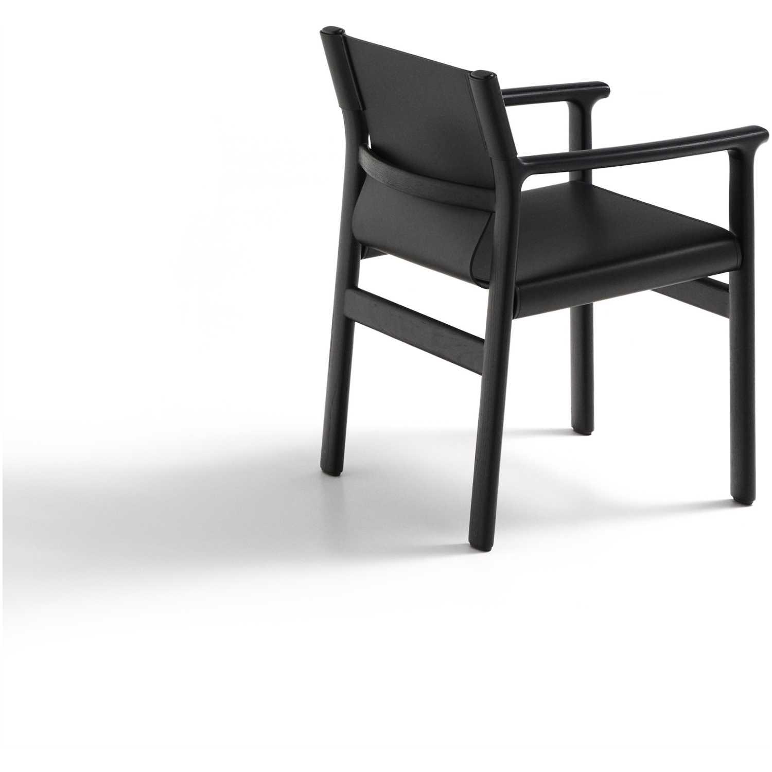 Armlehnstuhl Jan recycelte Lederfasern schwarz Gestell Eschenholz schwarz 100% FSC