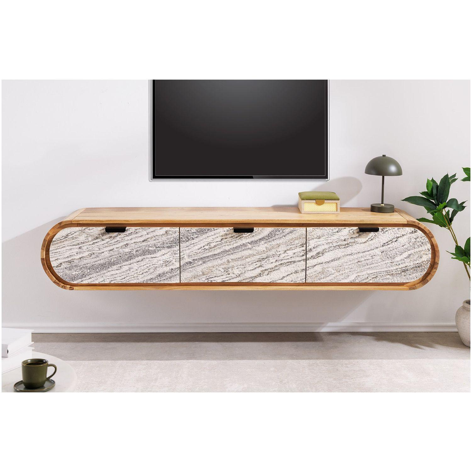 Wand TV Möbel abgerundet Jaro Akazienholz natur Natursteinoptik 160
