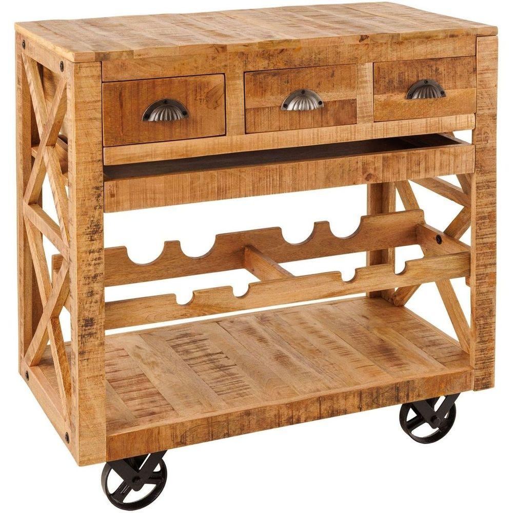 Servierwagen Mangoholz vintage natur mit Räder