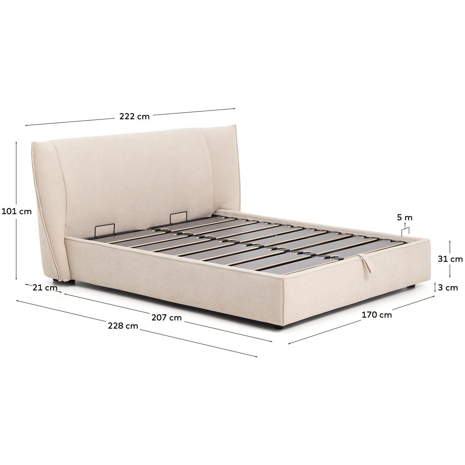 Abziehbares Polsterbett Arvian Chenille Stoff beige mit Klappbettkasten - Grösse: 160x200