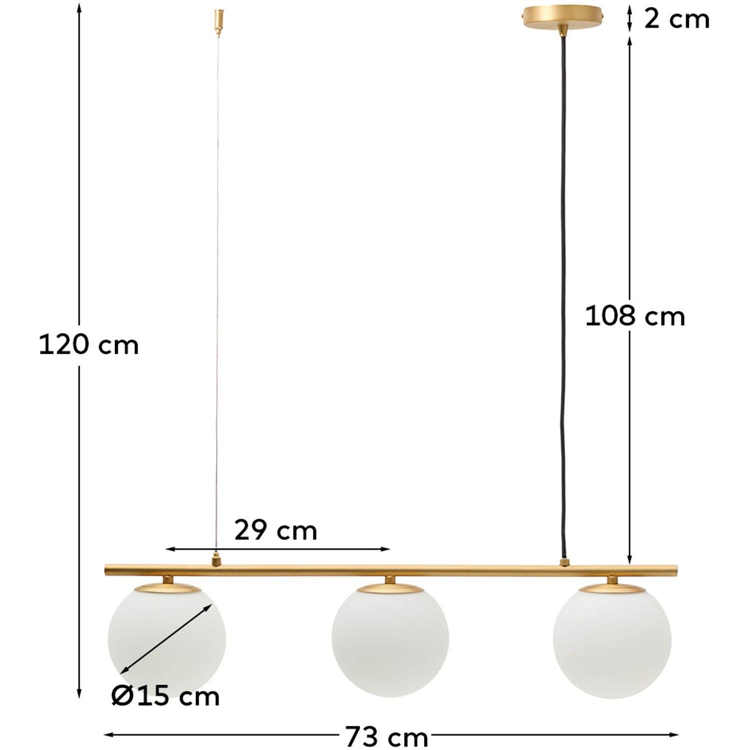 Deckenleuchte Brisia aus Metall mit gebürstetem Messing-Finish und drei mattierten Glaskugeln 15x15