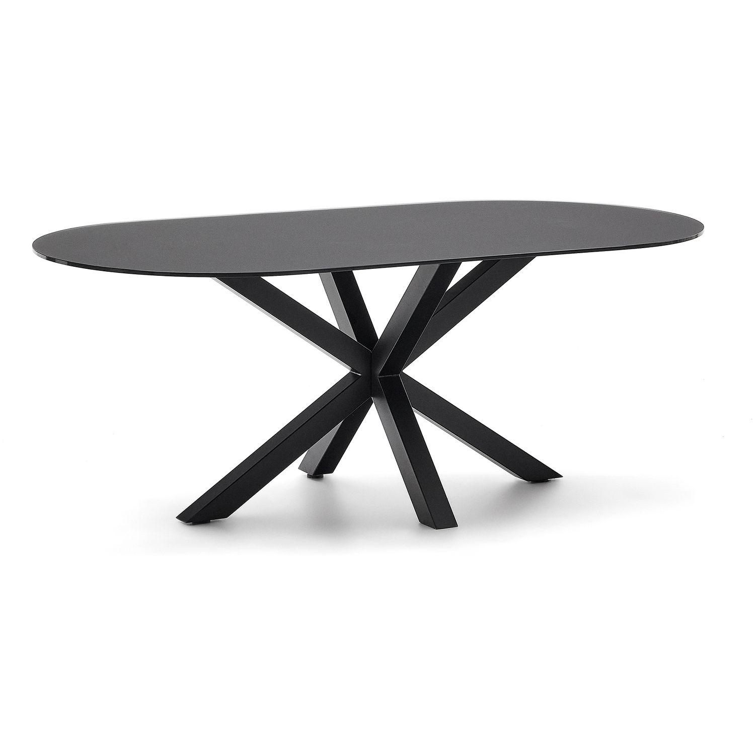 Argo Tisch aus transparentem Glas mit schwarzen Stahlbeinen Ø 200 x 100 cm