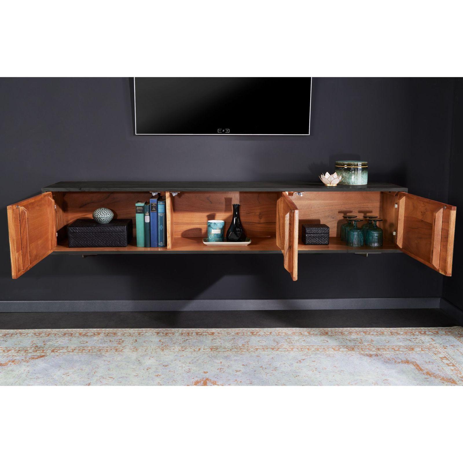 TV Möbel Wandboard Stone Natursteinfurnier Akazienholz 160