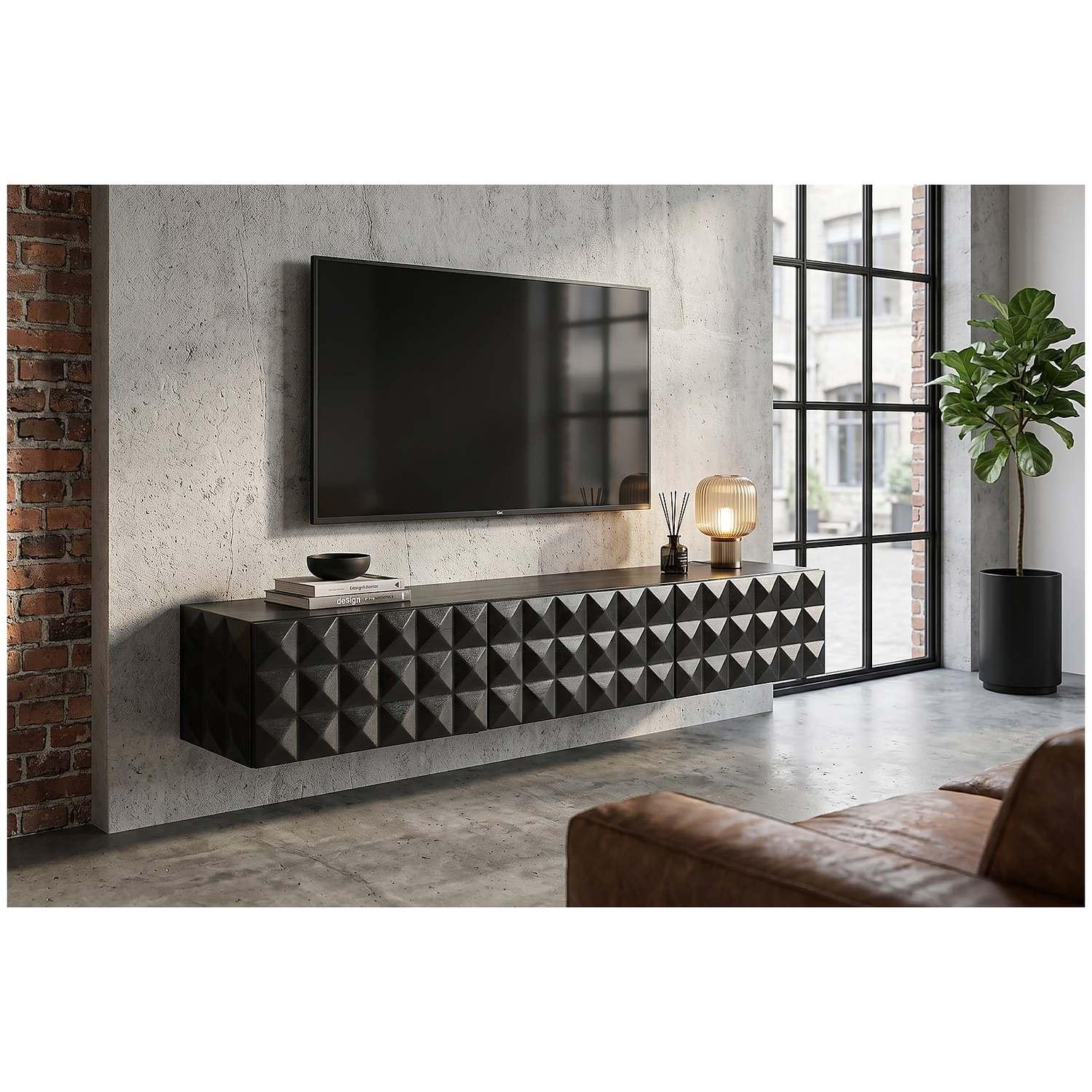 TV Wand Hängeschrank Vintage Cuben 160 schwarz Mangoholz