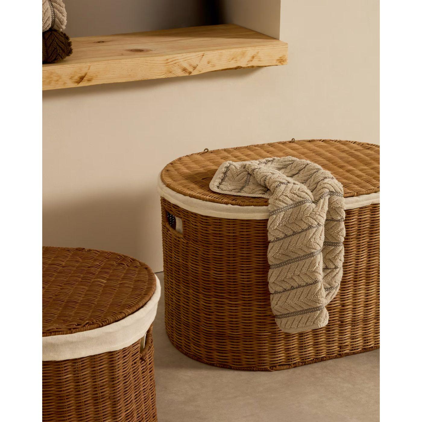 Wäschekorb oval Indali Natur Rattan (2er-Set)